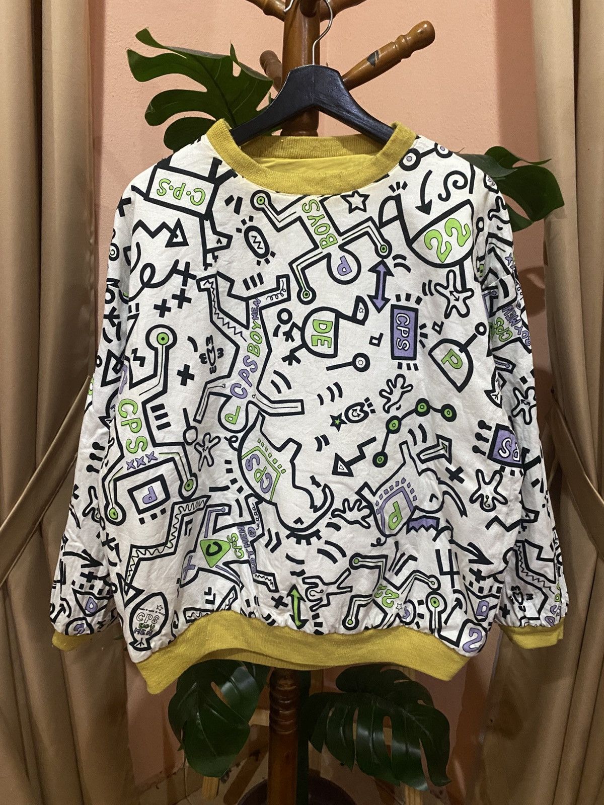Other Vintage Yellow & Graphic Reversible Sweatshirt Streetwear Size US M / EU 48-50 / 2 - 1 Thumbnail