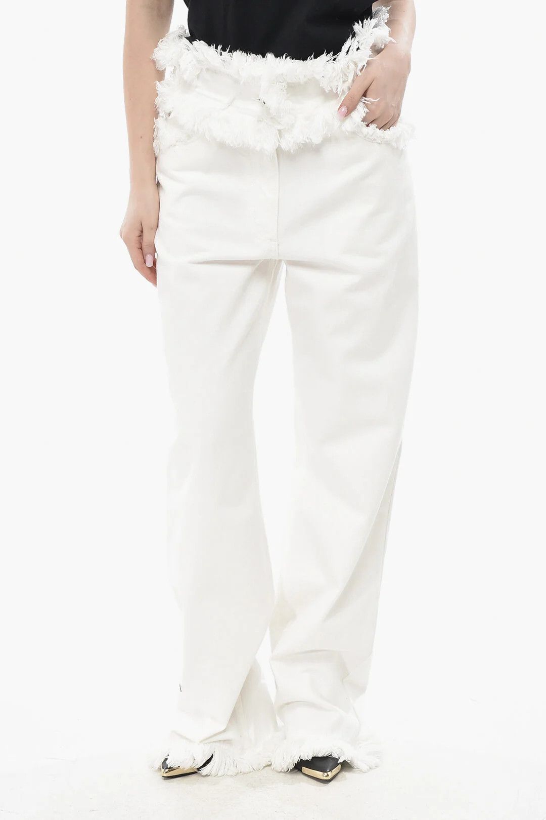Salvatore Ferragamo og1mm0426 Cotton Straight-Fit Jeans in White Size 27" / US 4 / IT 40 - 1 Thumbnail