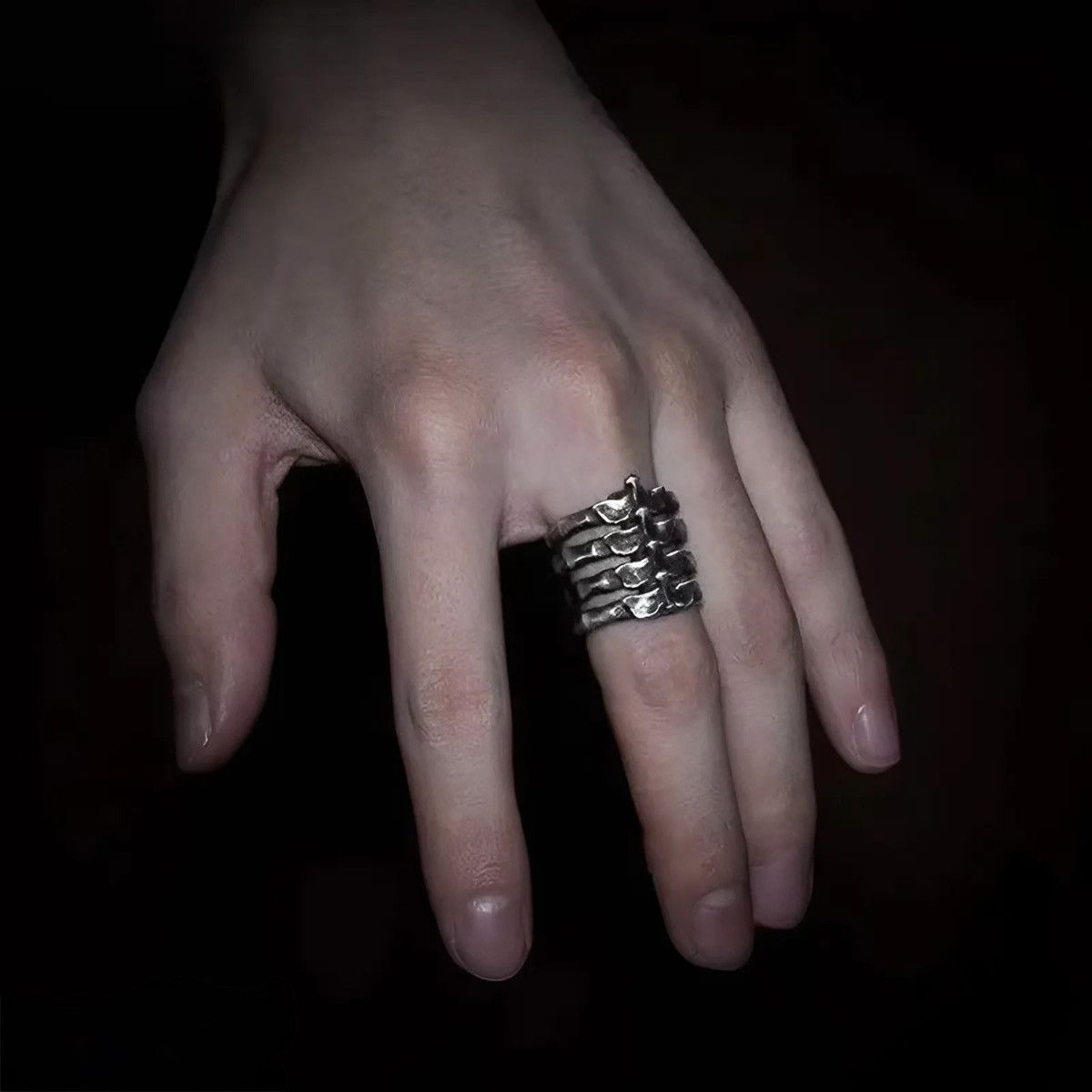 Vintage Vintage Silver Punk Men Skeleton Bone Steel Biker Rings Size ONE SIZE - 3 Thumbnail