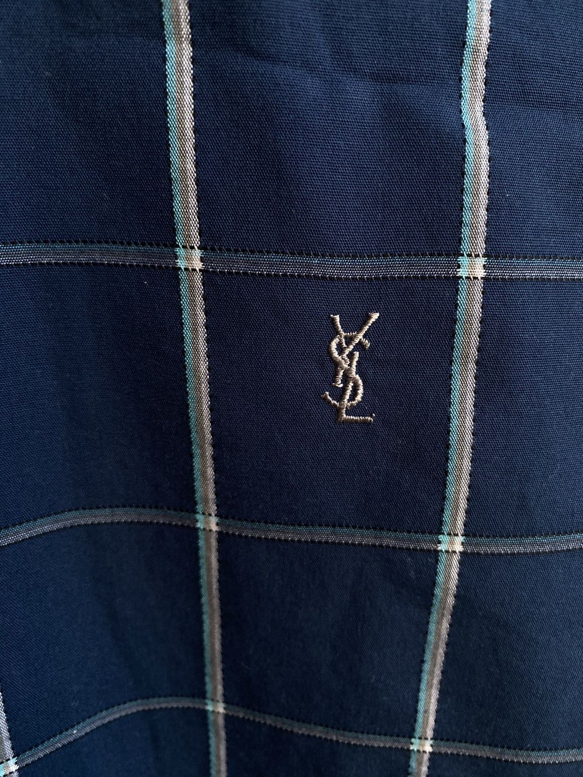 Yves Saint Laurent Cotton YSL Shirt Check Navy Size US M / EU 48-50 / 2 - 2 Thumbnail