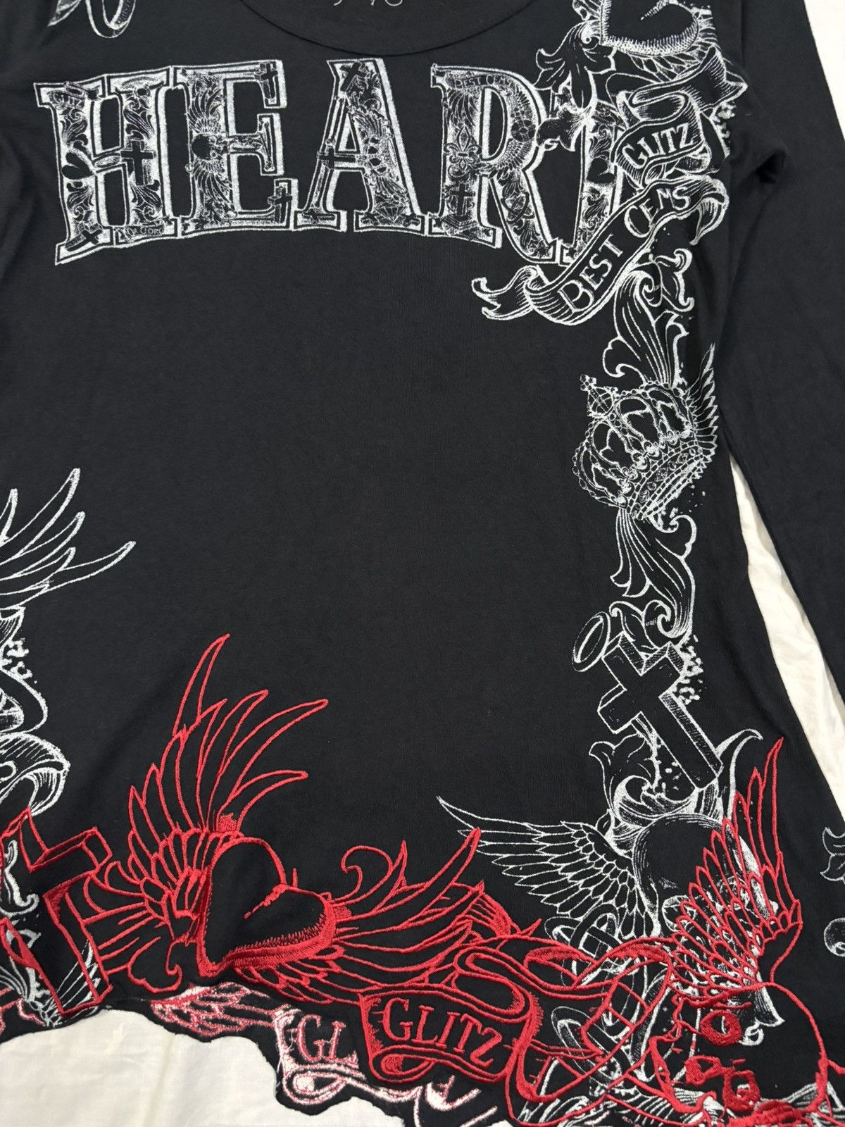 If Six Was Nine Glitz Red Embroidery Asymmetrical Hem Punk Long Sleeve Tees Size US XS / EU 42 / 0 - 6 Thumbnail