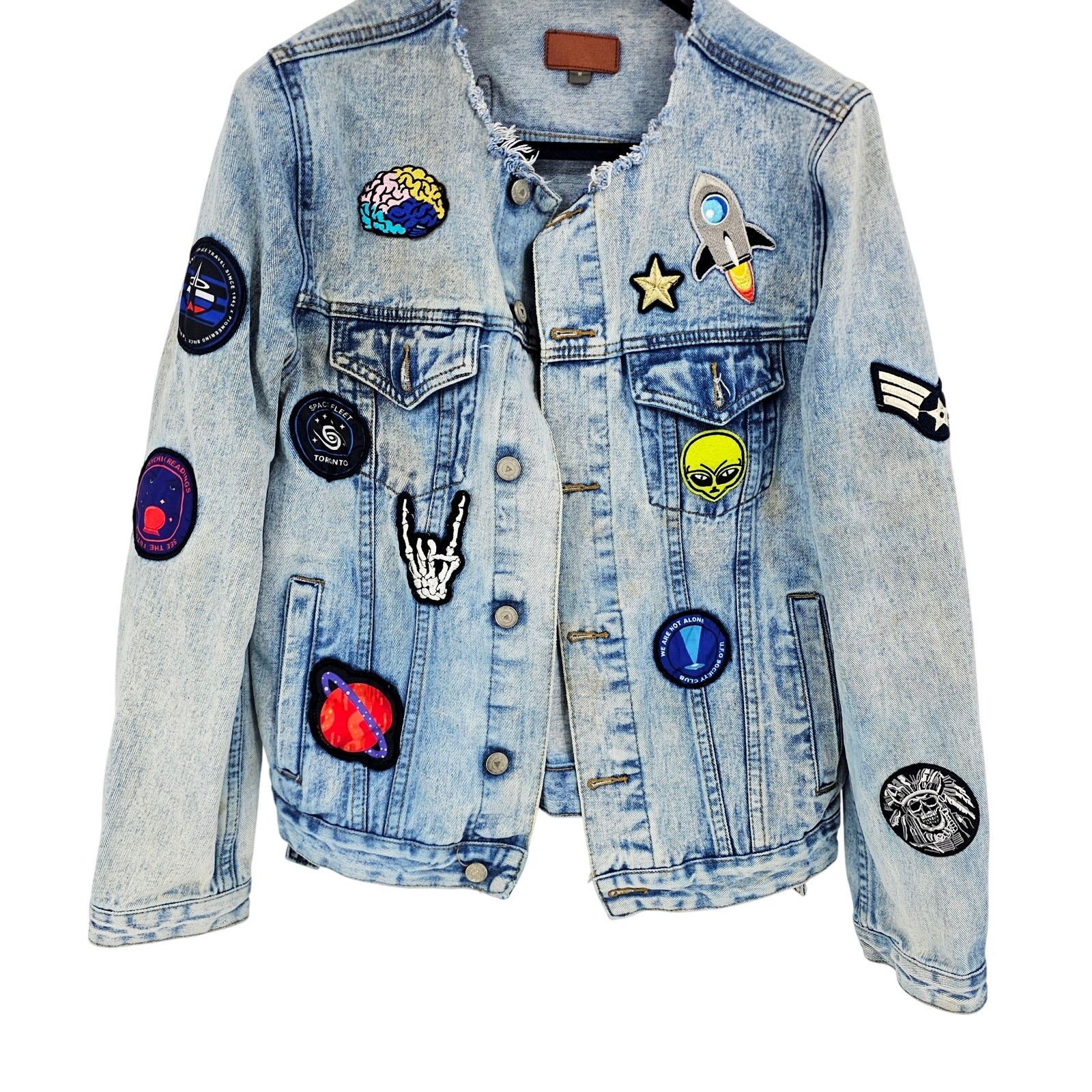 Asos Retro Denim Jacket Patches Light Blue M 3643, Men's