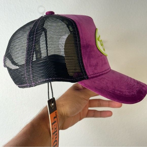 Designer × Von Dutch NWT VON DUTCH PURPLE LIME VELVET CRUSH TRUCKER HAT Size ONE SIZE - 5 Thumbnail