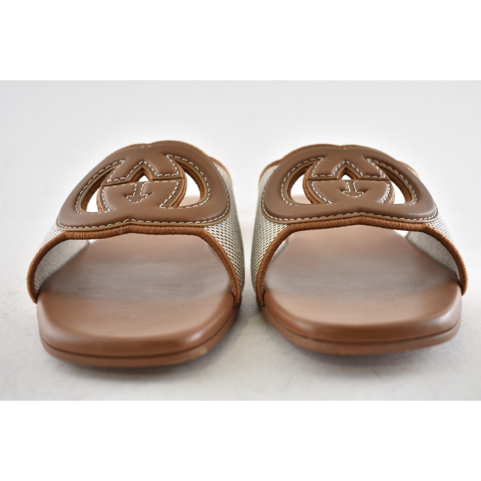 Gucci Gucci GG Interlocking Brown Leather Canvas Mule Sandal 42 Size US 12 / IT 42 - 13 Thumbnail
