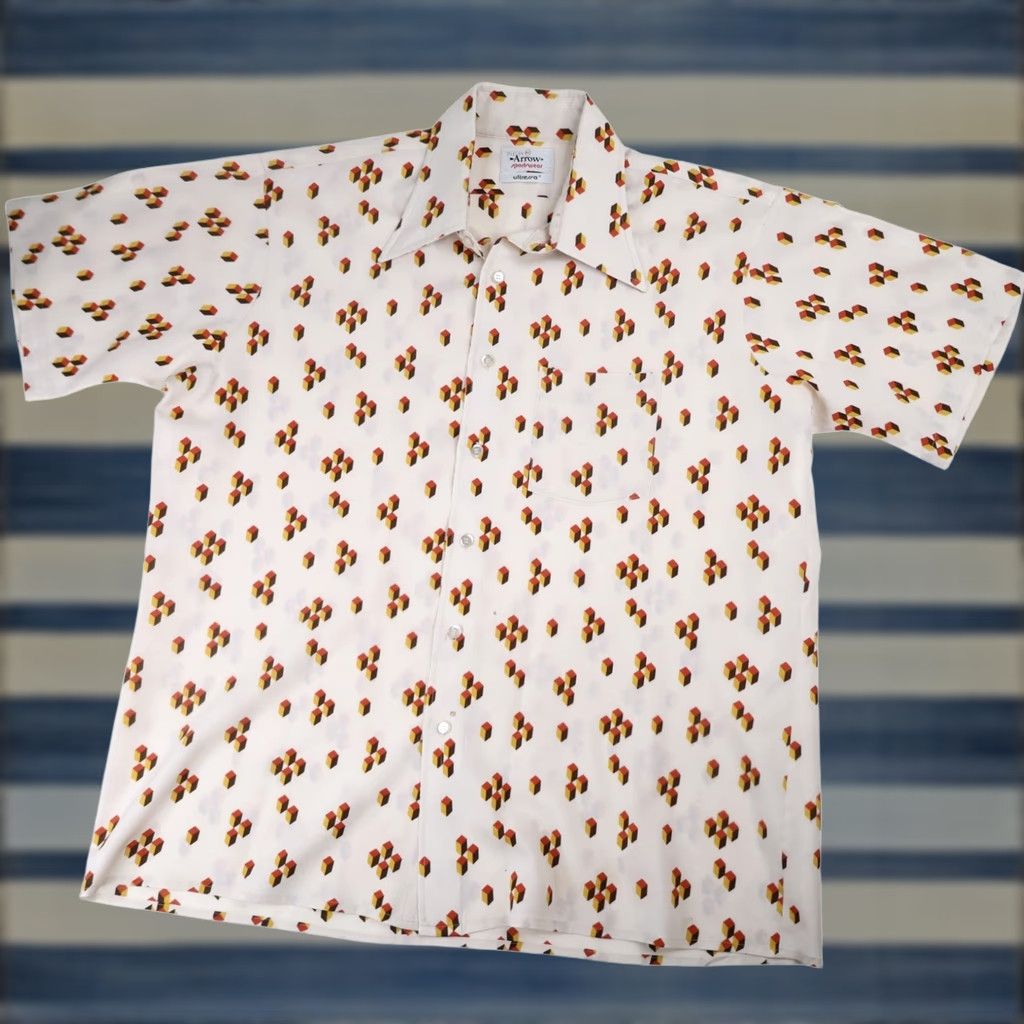 Arrow VINTAGE Arrow Sportswear Geometric Print Button Up Shirt White XL Mens Long Sleeve Size US XL / EU 56 / 4 - 1 Thumbnail