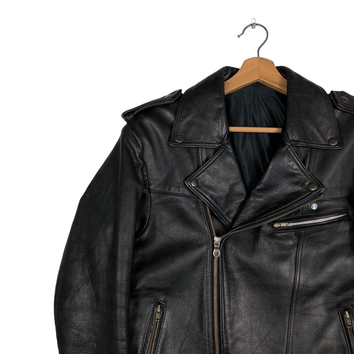 Japanese Brand 🔥VINTAGE LEATHER JACKET BIKER DOUBLE COLLAR ISSEY MIYAKE Size US M / EU 48-50 / 2 - 9 Thumbnail