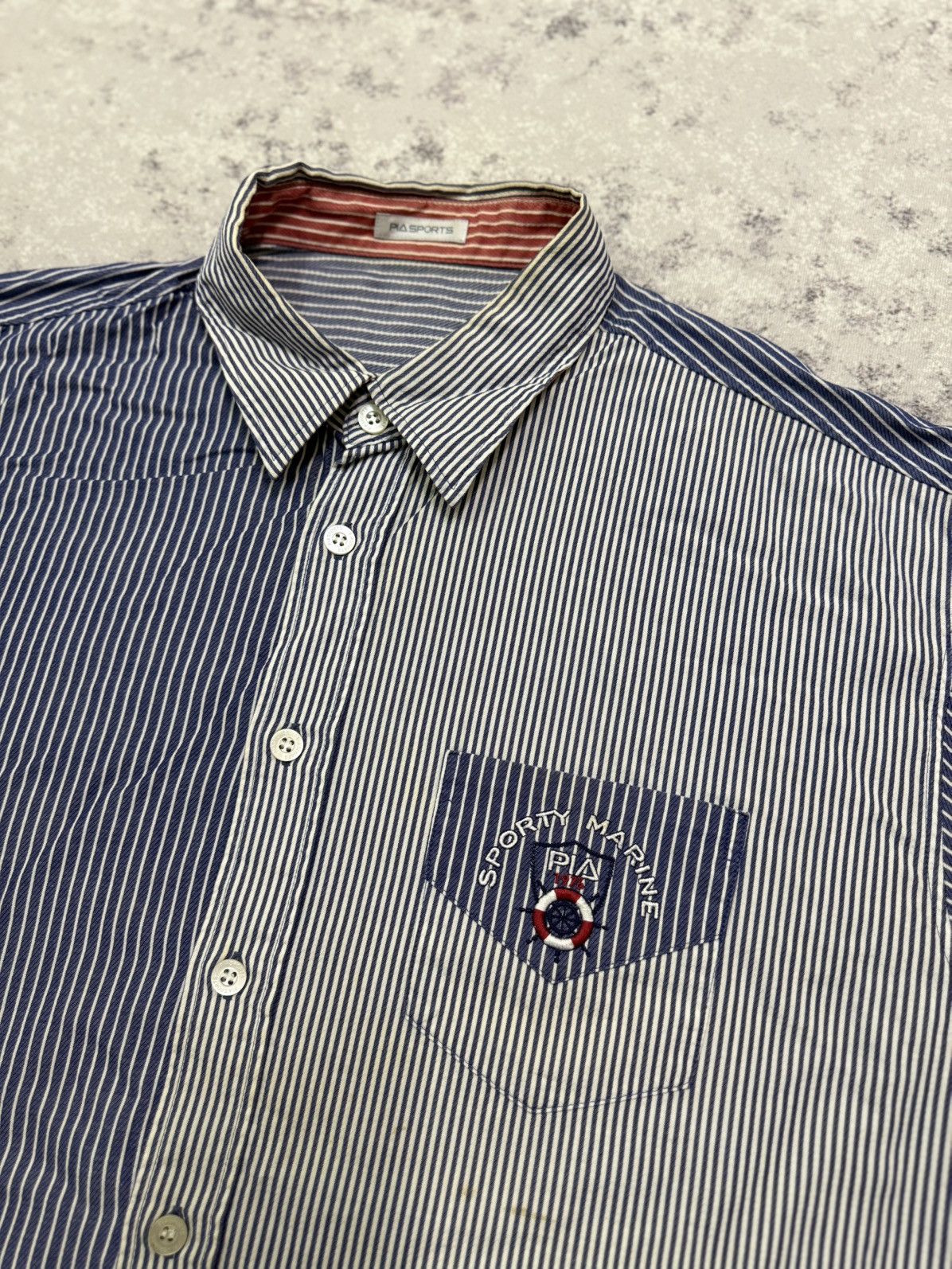 Japanese Brand Piasports Colorblock Blue Stripe Logo Chest Button Up Shirt Size US XL / EU 56 / 4 - 4 Thumbnail