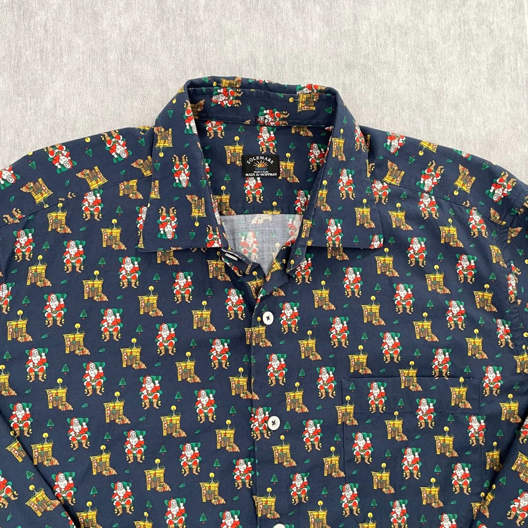 Vintage VINTAGE Maus & Hoffman Shirt Men Large Blue Santa Claus Print Button-Up Long Sleeve Holiday Georgia Pattern Fall Winter Spring Summer Size US L / EU 52-54 / 3 - 3 Thumbnail
