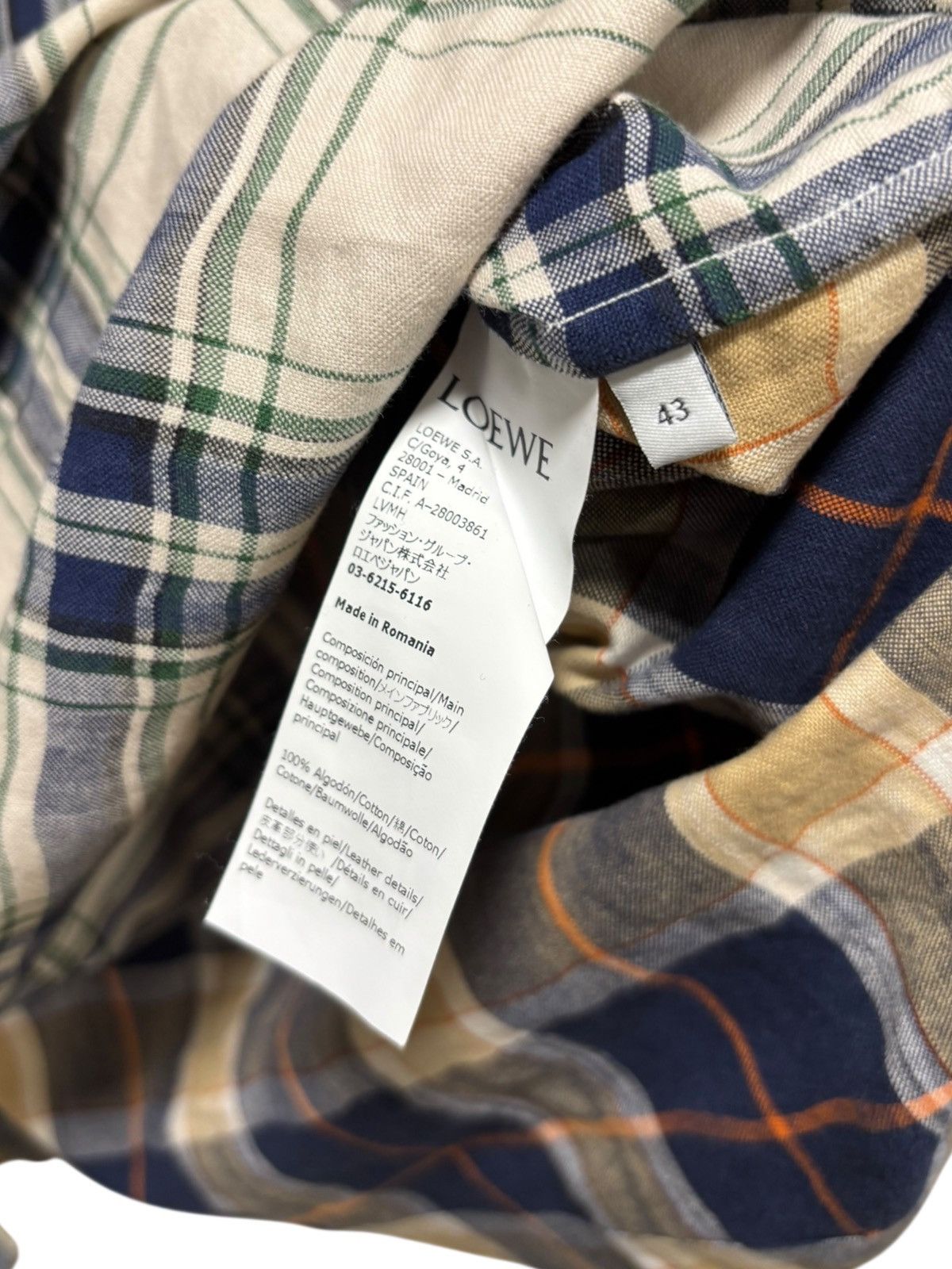 Loewe LOEWE Casual Patchwork Shirt SZ 43 Beige Leather Pocket Logo Size US XL / EU 56 / 4 - 5 Thumbnail