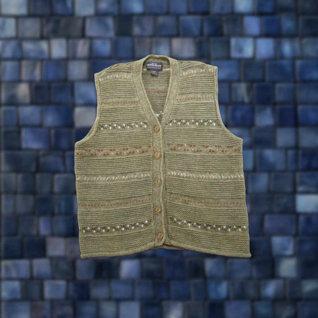 Vintage Vintage Woolrich Button Up Sweater Vest Green Thyme Stripe Size L Women Size L / US 10 / IT 46 - 1 Thumbnail