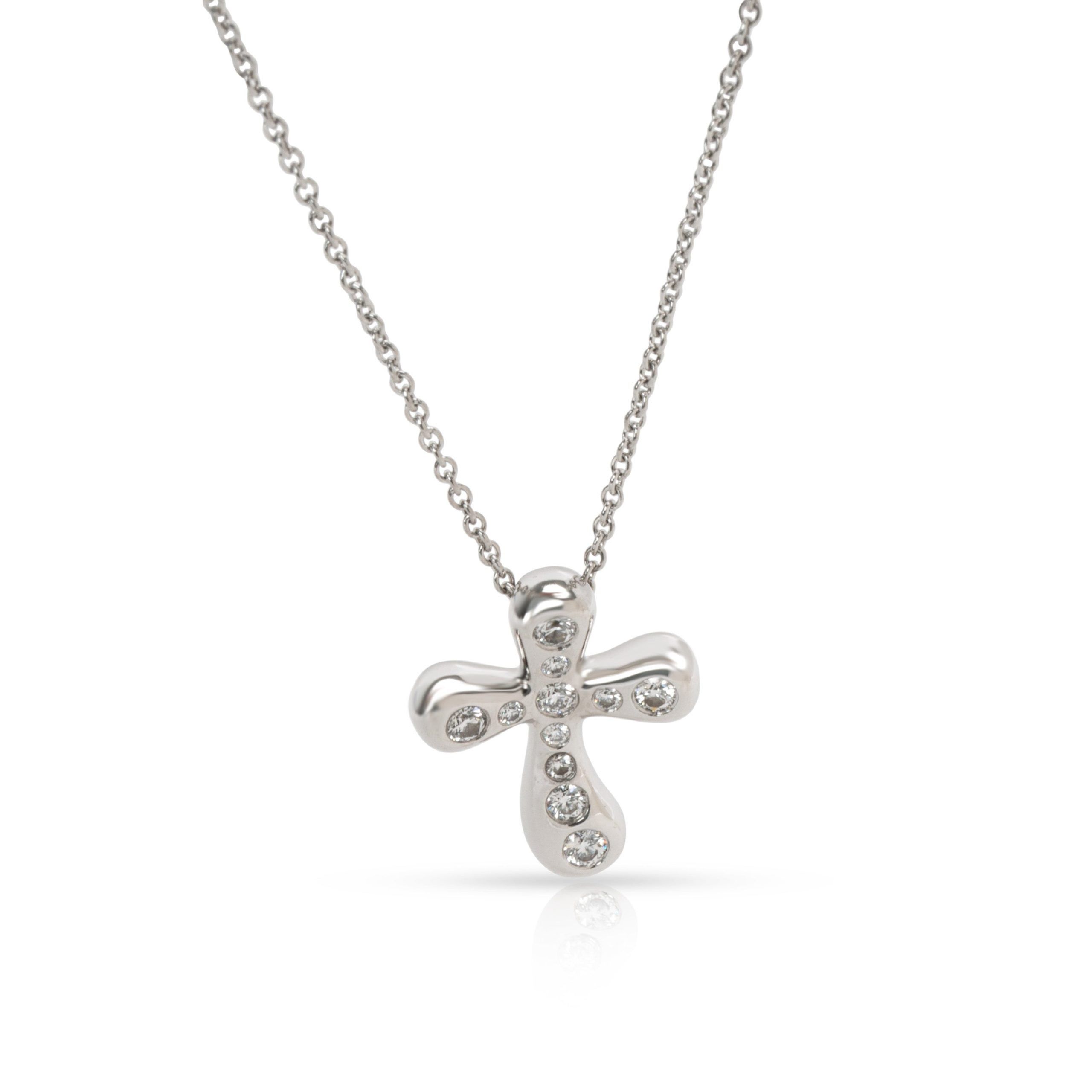 image of Tiffany Co Tiffany & Co. Elsa Peretti Diamond Cross Pendant In Platinum 0.25 Ctw in Silver, Women's