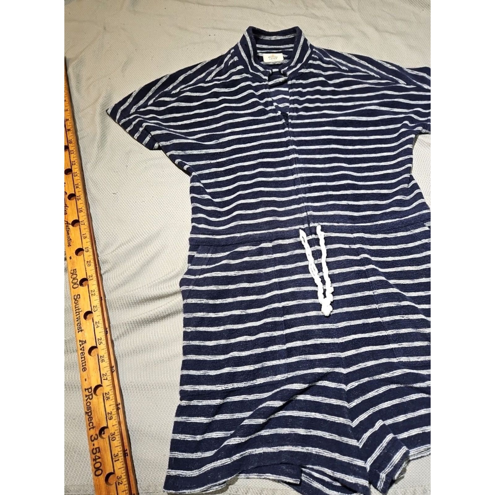 Marine Layer VINTAGE Marine Layer Shirt Romper Womens Medium Blue Stripe Drawstring Zip One Piece Size 32" / US 10 / IT 46 - 3 Thumbnail