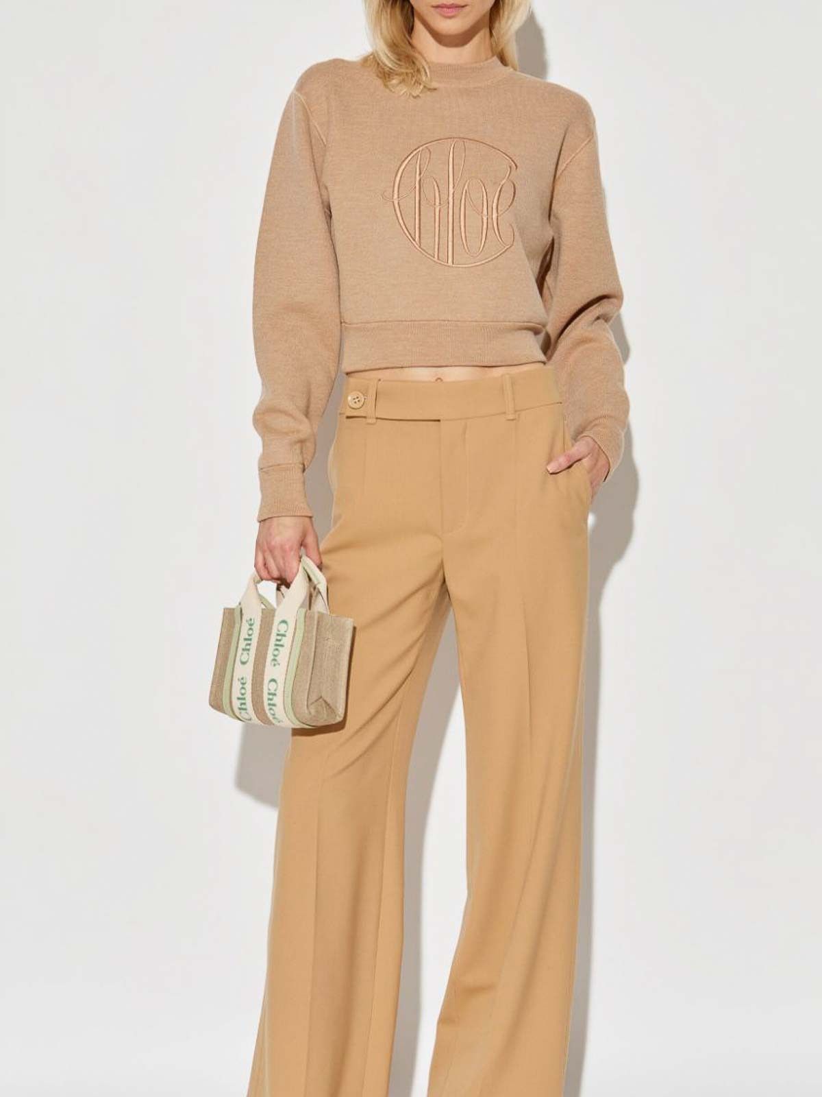 Chloe o1loc1c11025 Cropped Knit Sweater in Straw Beige Size S / US 4 / IT 40 - 2 Thumbnail