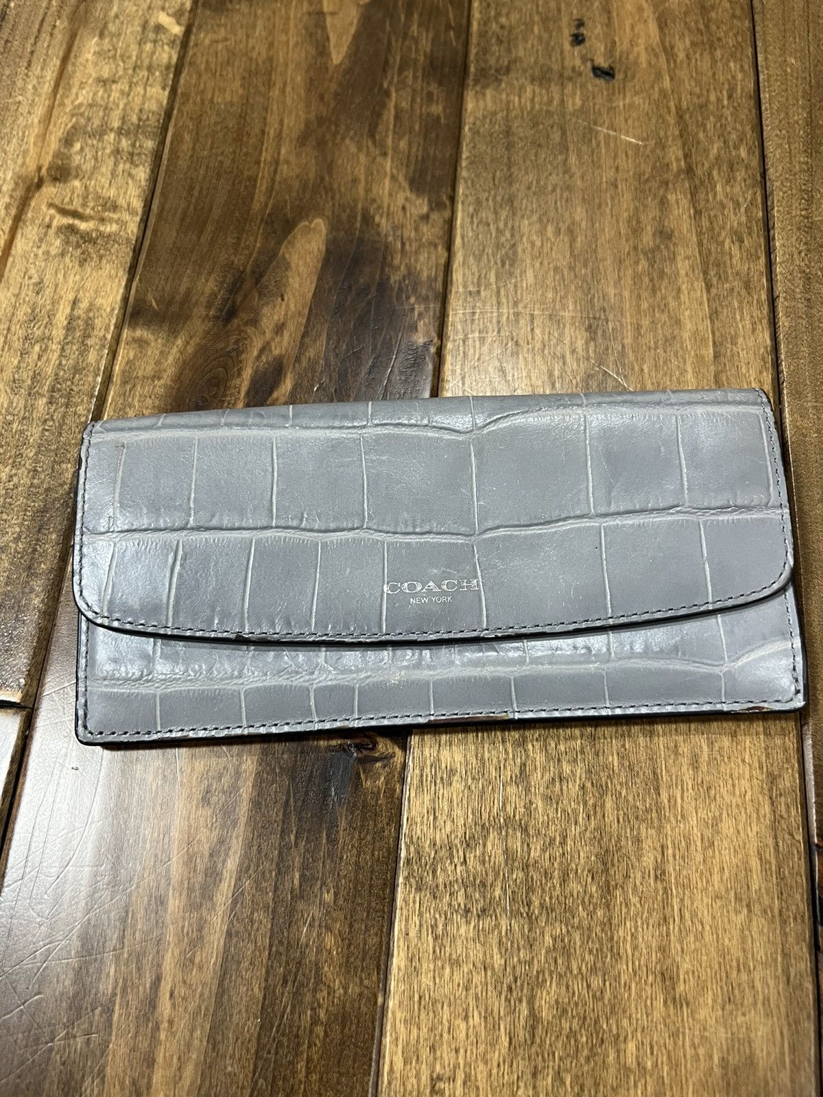 image of Coach Crocodile Skin Long Wallet in Grey, Women's