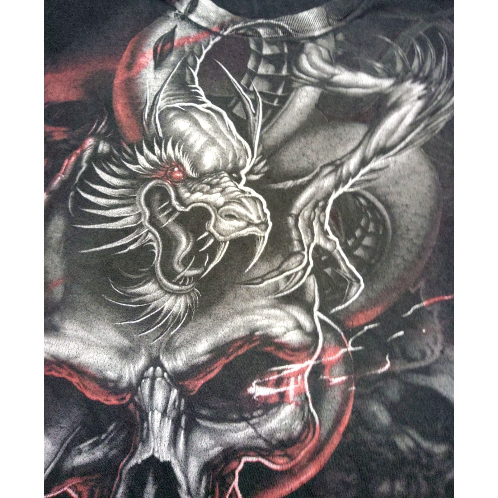 Gildan Gildan T-Shirt Adult XL Black VTG Y2K 00s Dragon Skulls Tribal Novelty Crew Neck Short Sleeve Graphic Print Mens Size US XL / EU 56 / 4 - 3 Thumbnail