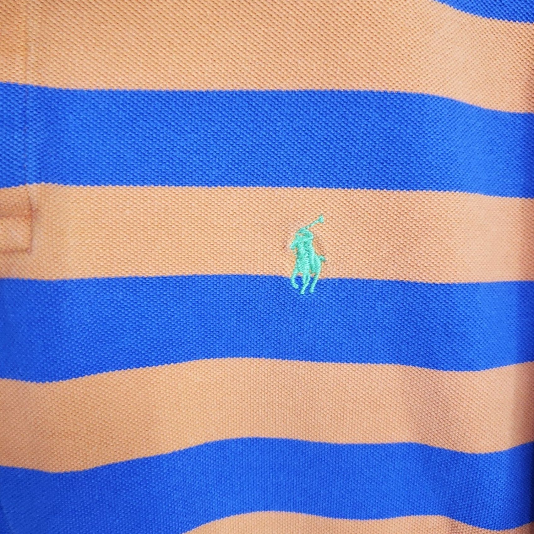 Ralph Lauren Polo Ralph Lauren Polo Golf Shirt XL Orange Blue Stripe Knit Cotton Short Sleeve Collared Button Logo Green Pony Mens Golf Classic Preppy Vintage No Size US XL / EU 56 / 4 - 5 Thumbnail