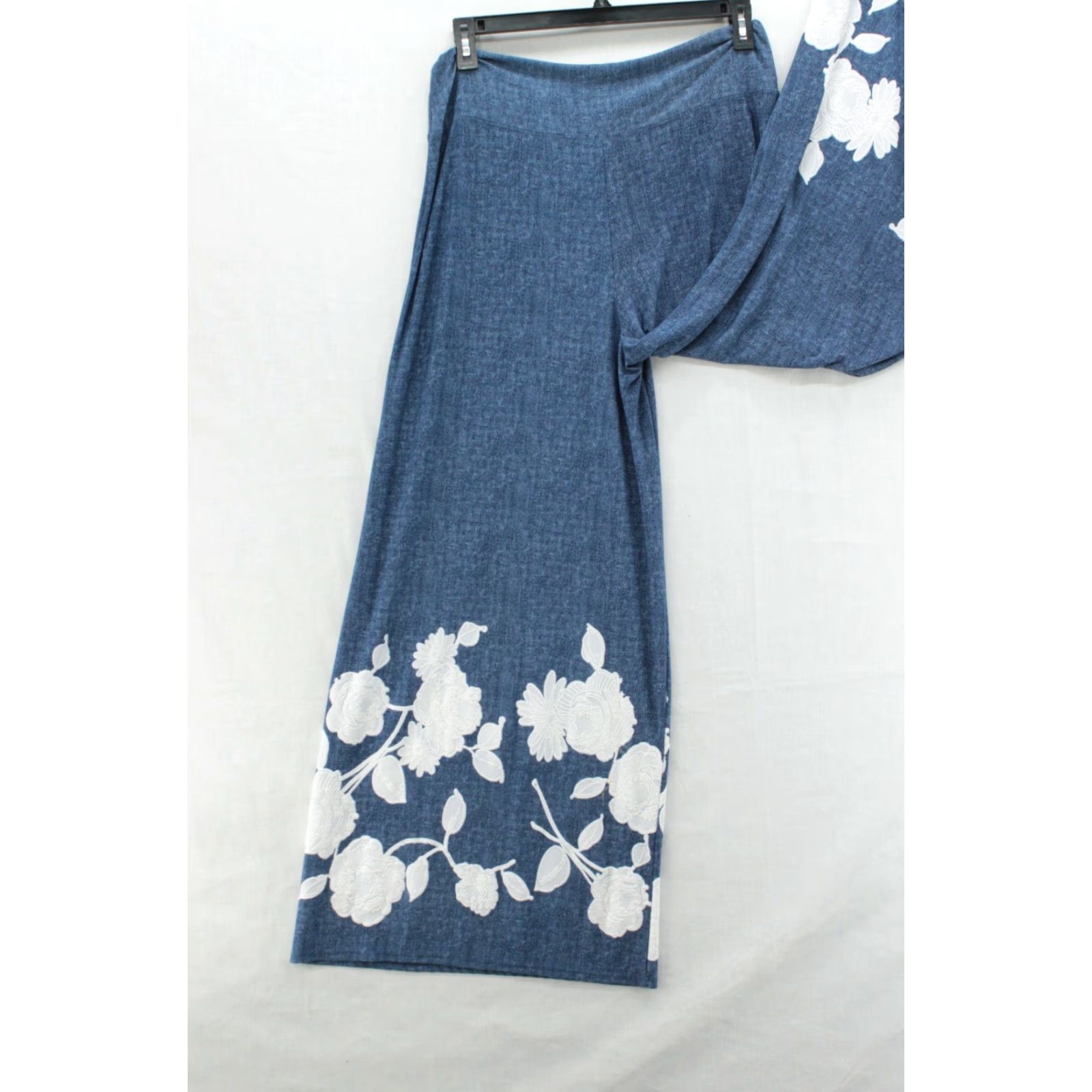 Vintage Coco Bianco BOHO Palazzo STRETCHY Lounge Pants Large Blue Embroidered Wide Leg Women's Pants Regular Size L Vintage Size 36" / US 14 / IT 50 - 5 Thumbnail