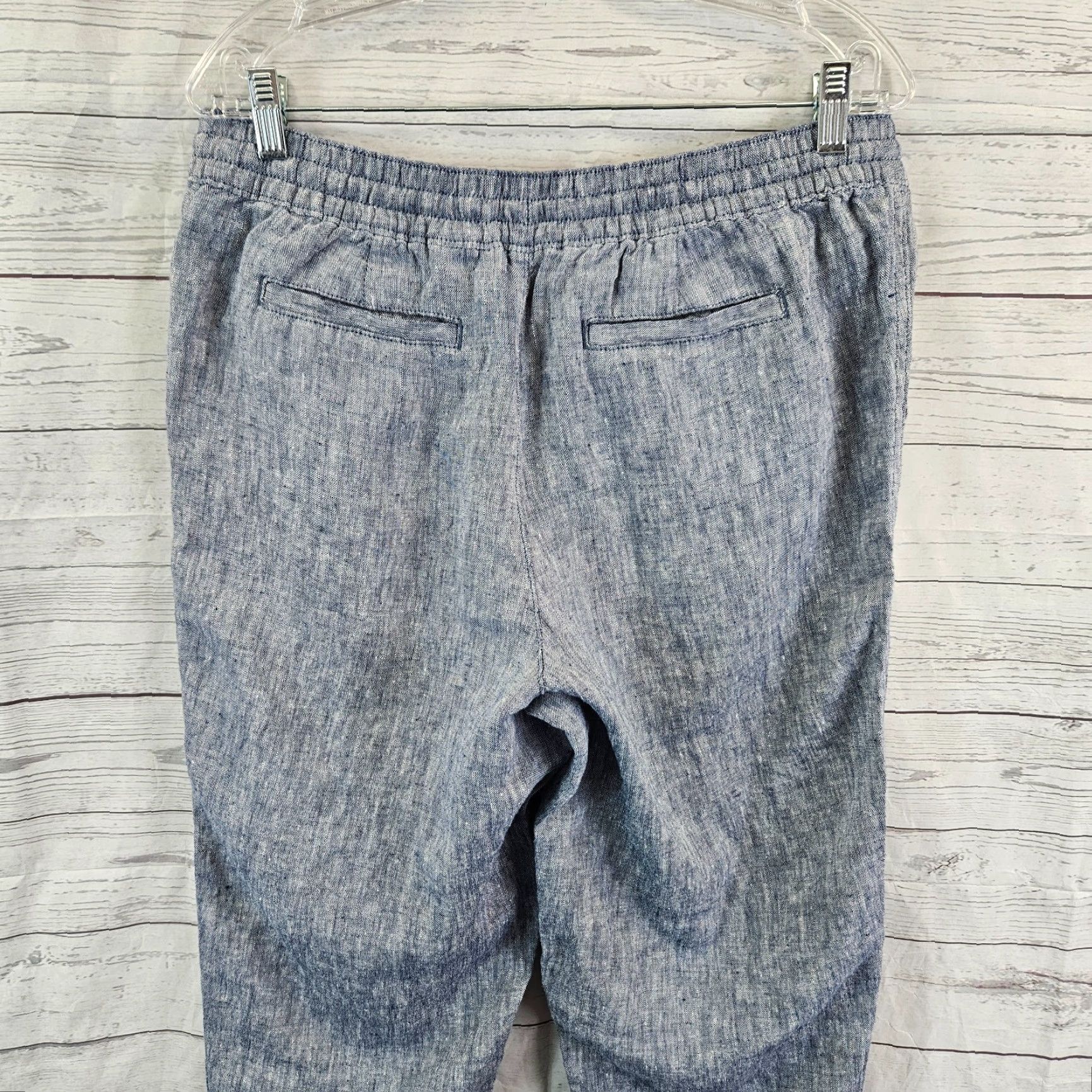Lands' End Lands' End Womens Cropped Linen Pants Sz 10P Blue High Rise Pull On Pants Cropped Linen Blue 10P Womens Size 32" / US 10 / IT 46 - 4 Thumbnail