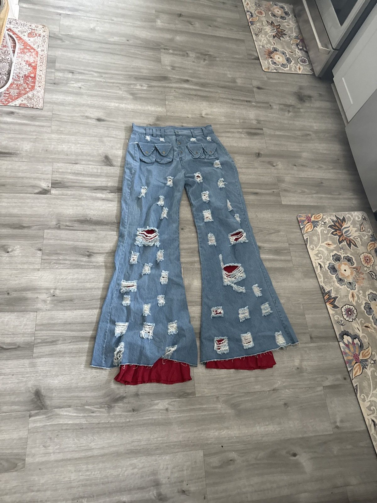 Japanese Brand Yori Tattered Red Thermal Denim Size US 38 / EU 54 - 4 Thumbnail
