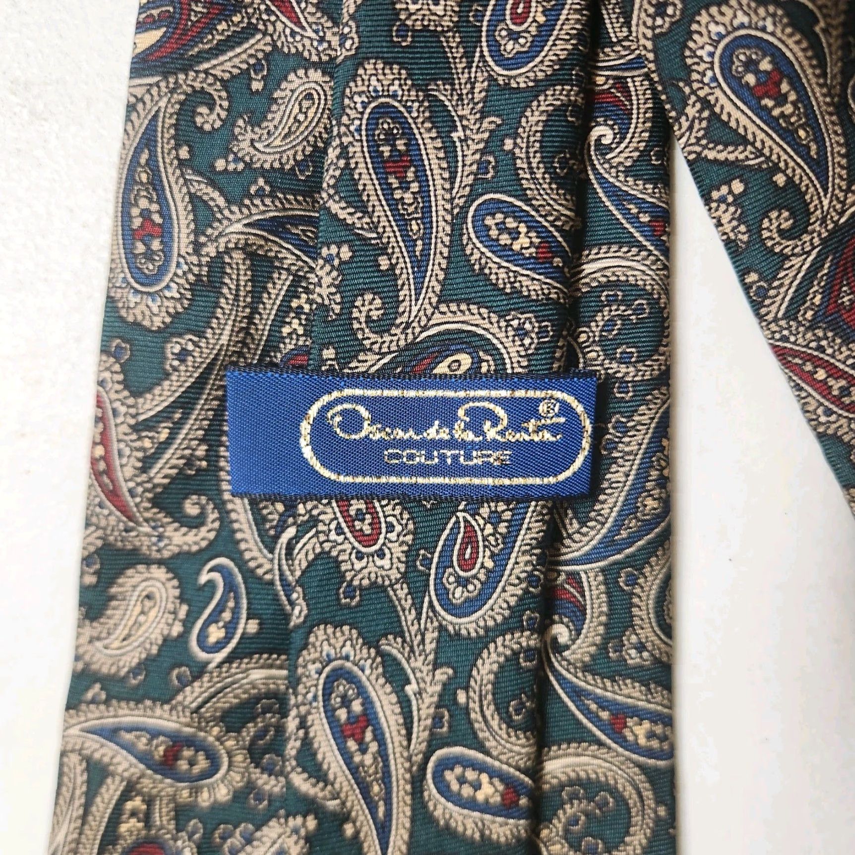 Oscar De La Renta VINTAGE Oscar de la Renta Couture Dark Green Paisley Silk Tie Men's Tie Classic 58" Adjustable Silk Paisley Green Fashion Designer Mens Size ONE SIZE - 3 Thumbnail