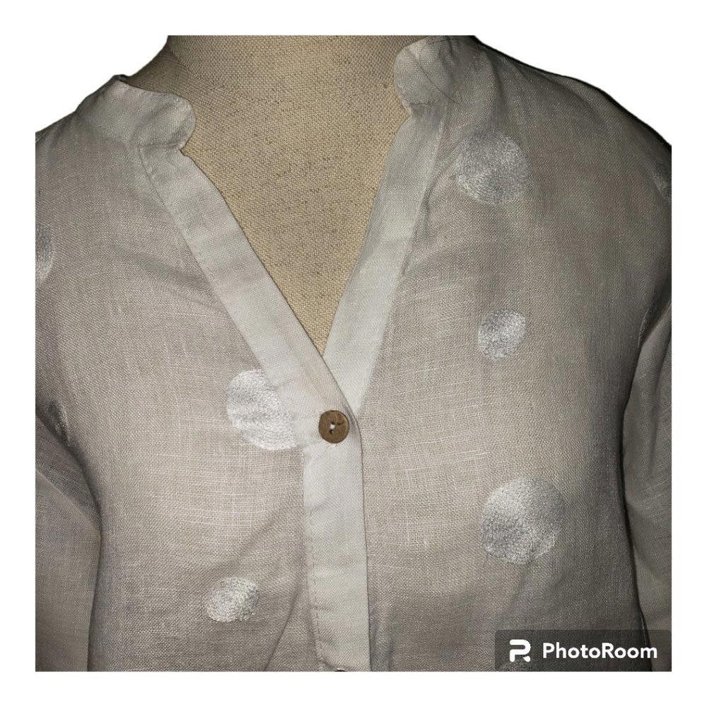 Designer CT732 Rose Marine White Linen Button Down Ladies Tunic M Size M / US 6-8 / IT 42-44 - 2 Thumbnail