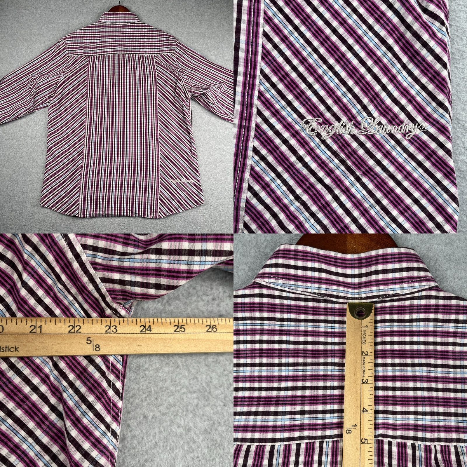 English Laundry English Laundry Shirt Large Purple Striped Flip Cuff Button Up Long Sleeve Mens Size US L / EU 52-54 / 3 - 8 Thumbnail
