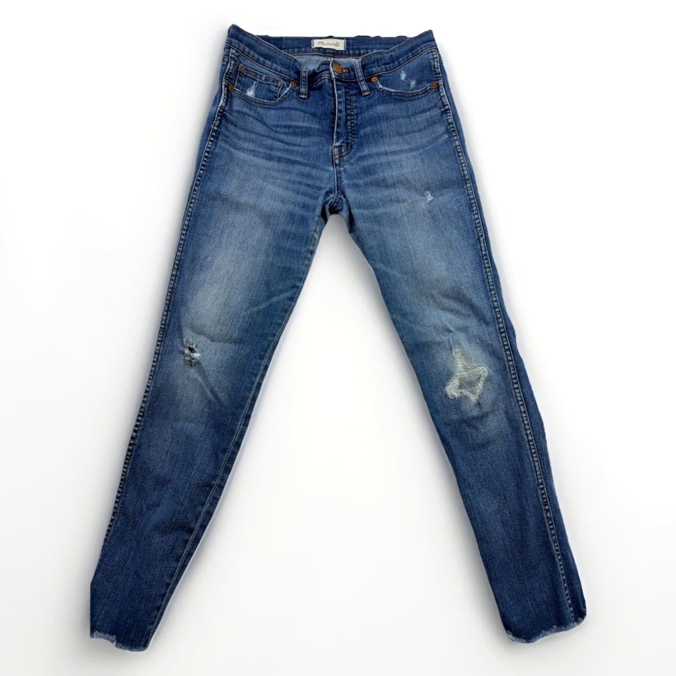 Madewell VINTAGE Madewell 9” High Rise Skinny Jeans Womens 28x27 Medium Wash Distressed Blue 28 Skinny Womens Jeans Size ONE SIZE - 2 Thumbnail