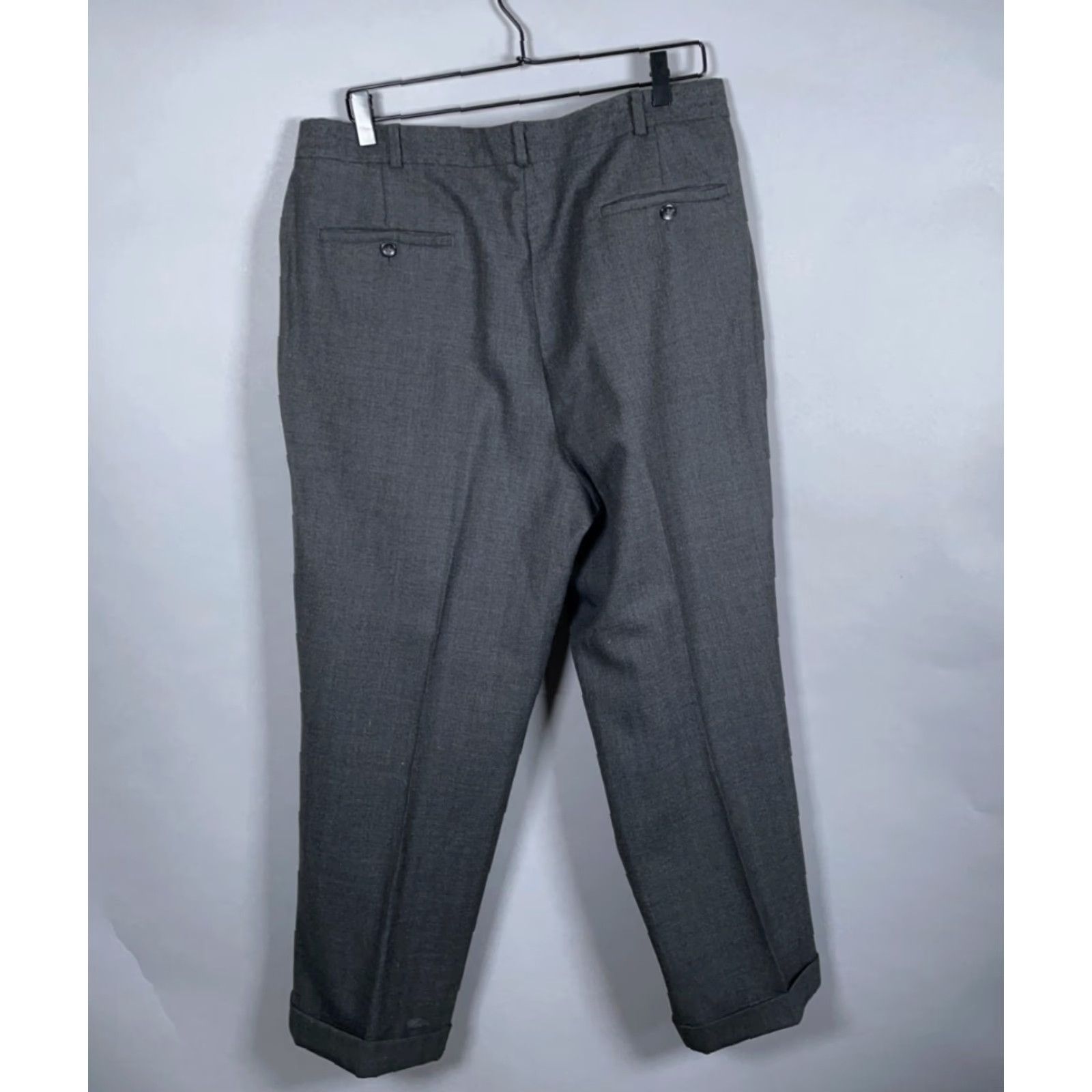 Vintage Slates Wool Dress Pants Men's 36 x 26 Charcoal Gray Pleated Cuffed Slacks Preppy Regular Fit Size US 36 / EU 52 - 2 Thumbnail