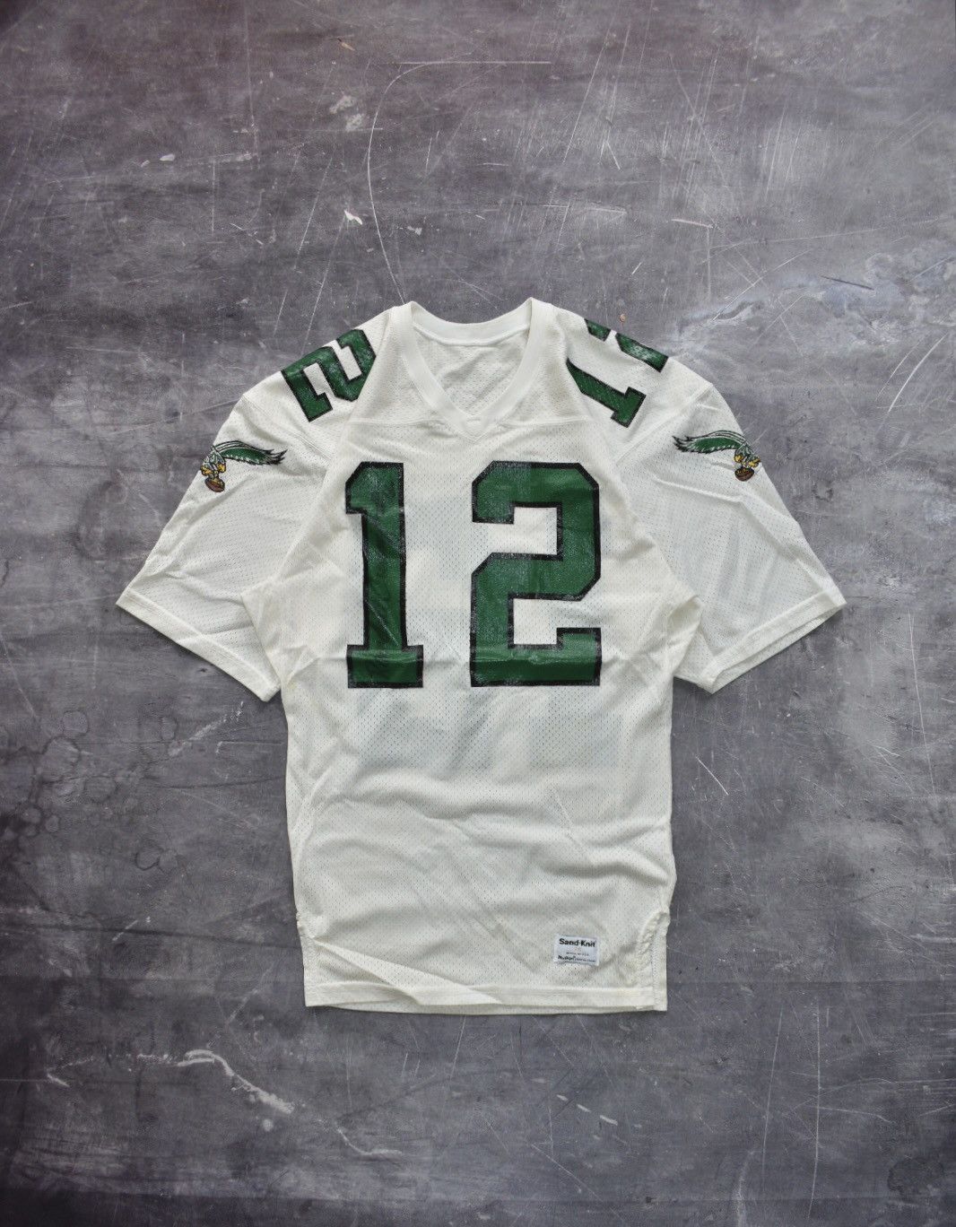 Vintage 90s Philadelphia Eagles Sand Knit NFL Jersey (S)
