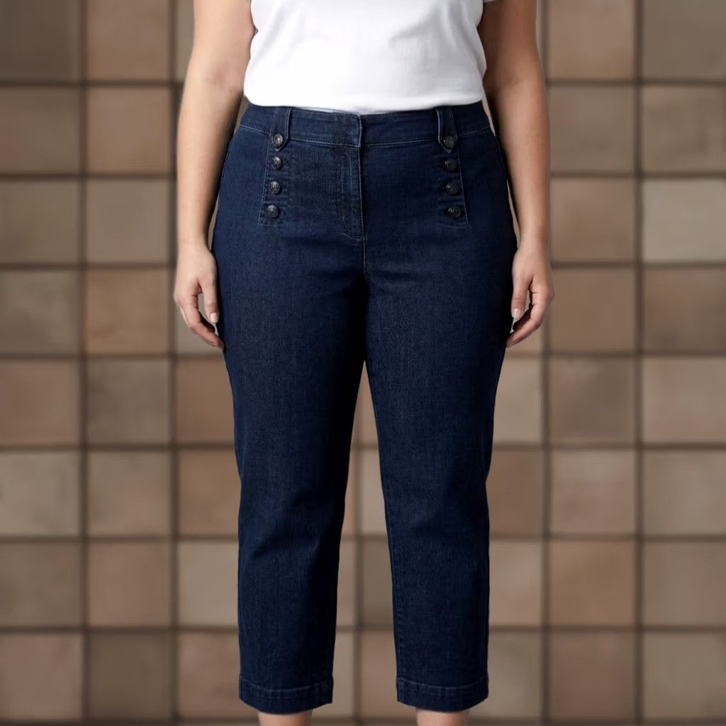 Talbots VINTAGE? No. Talbots Sailor Jeans Womens 20W Dark Wash Cropped Button Front Trousers Size 42" / US 20 - 1 Thumbnail