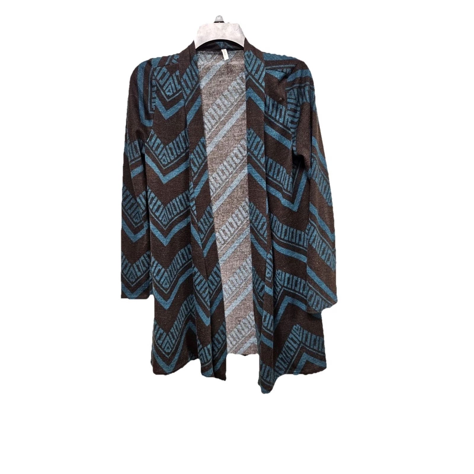 Vintage Fascination Cardigan Geometric Aztec Open Front Women M Boho Casual Blue Mens? Size M / US 6-8 / IT 42-44 - 2 Thumbnail