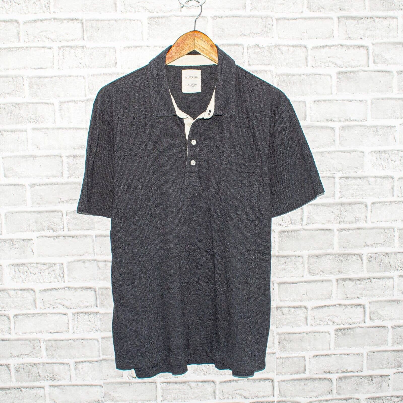 Billy Reid BILLY REID Men s Short Sleeve Polo Shirt Gray Cotton