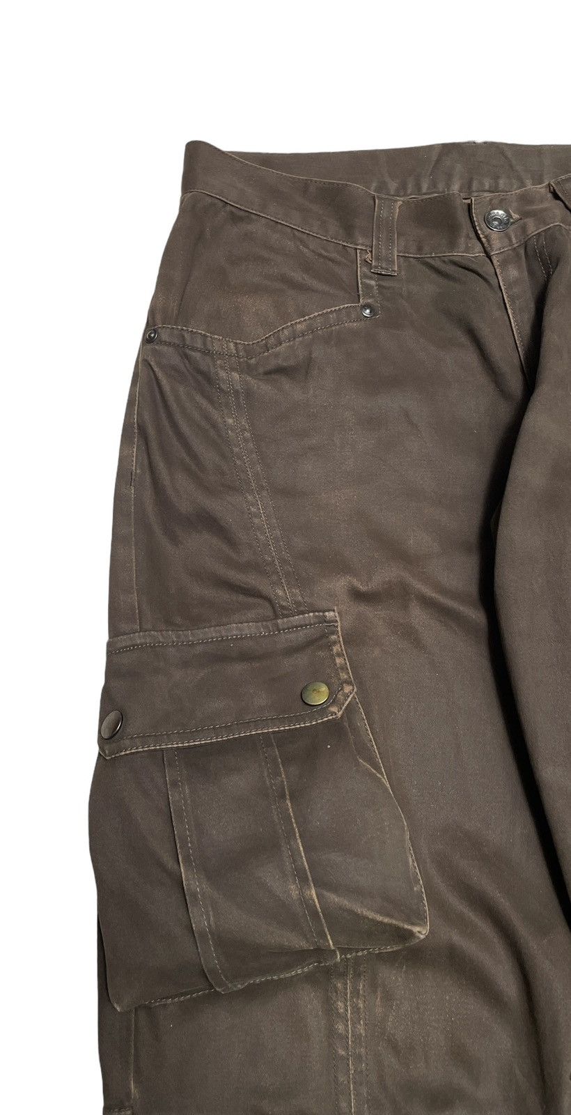 If Six Was Nine Vtg Semantic Design Tactical Waxed Flared Cargo Pants 1990s Size US 29 - 3 Thumbnail