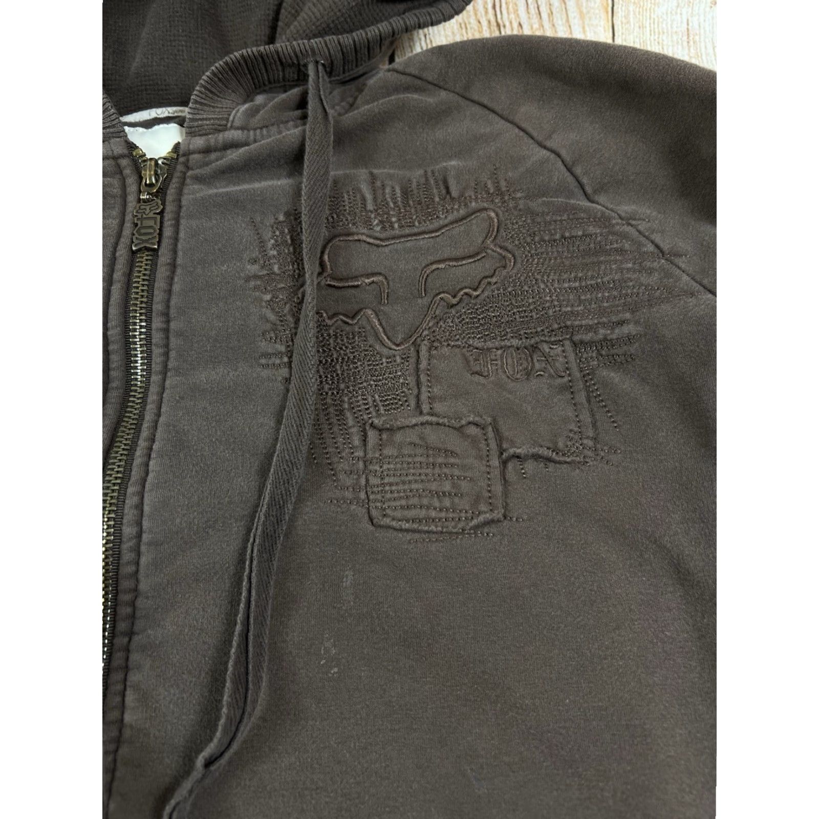 Fox Racing VINTAGE Fox Hoodie Women Large Brown Zip Up Logo Grunge Racing 90s X2K Size L / US 10 / IT 46 - 6 Thumbnail
