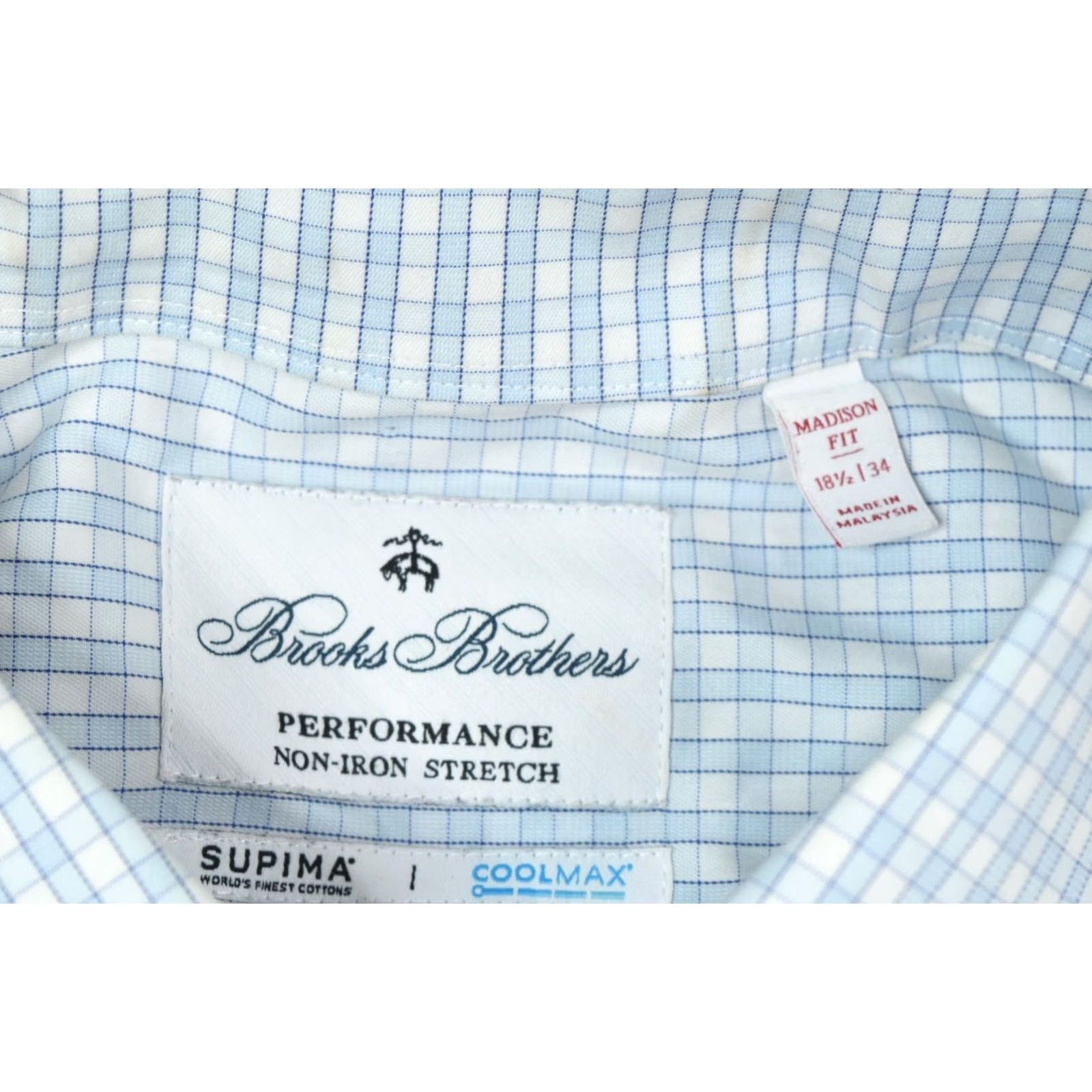 Brooks Brothers Brooks Brothers Madison Performance Shirt Blue Check Coolmax Stretch Dress Shirt Mens 18.5 Regular Long Sleeve Button-Down Collar Vintage No N/A Size US XXL / EU 58 / 5 - 6 Thumbnail