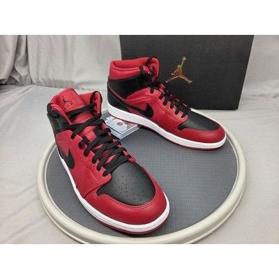 Jordan Brand Nike Air Jordan 1 Mid Reverse Bred 554724-660 Red Black Mens Size US 12 / EU 45 - 2 Thumbnail