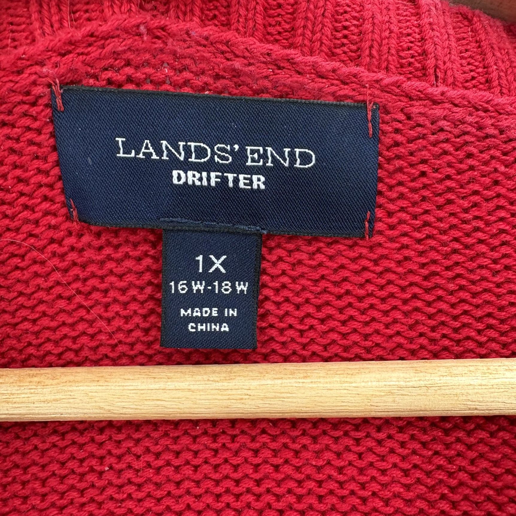 Lands' End Lands' End Sweater Womens 1X Red Drifter Cable Knit Tunic High Low Hem Cotton Size XL / US 12-14 / IT 48-50 - 4 Thumbnail
