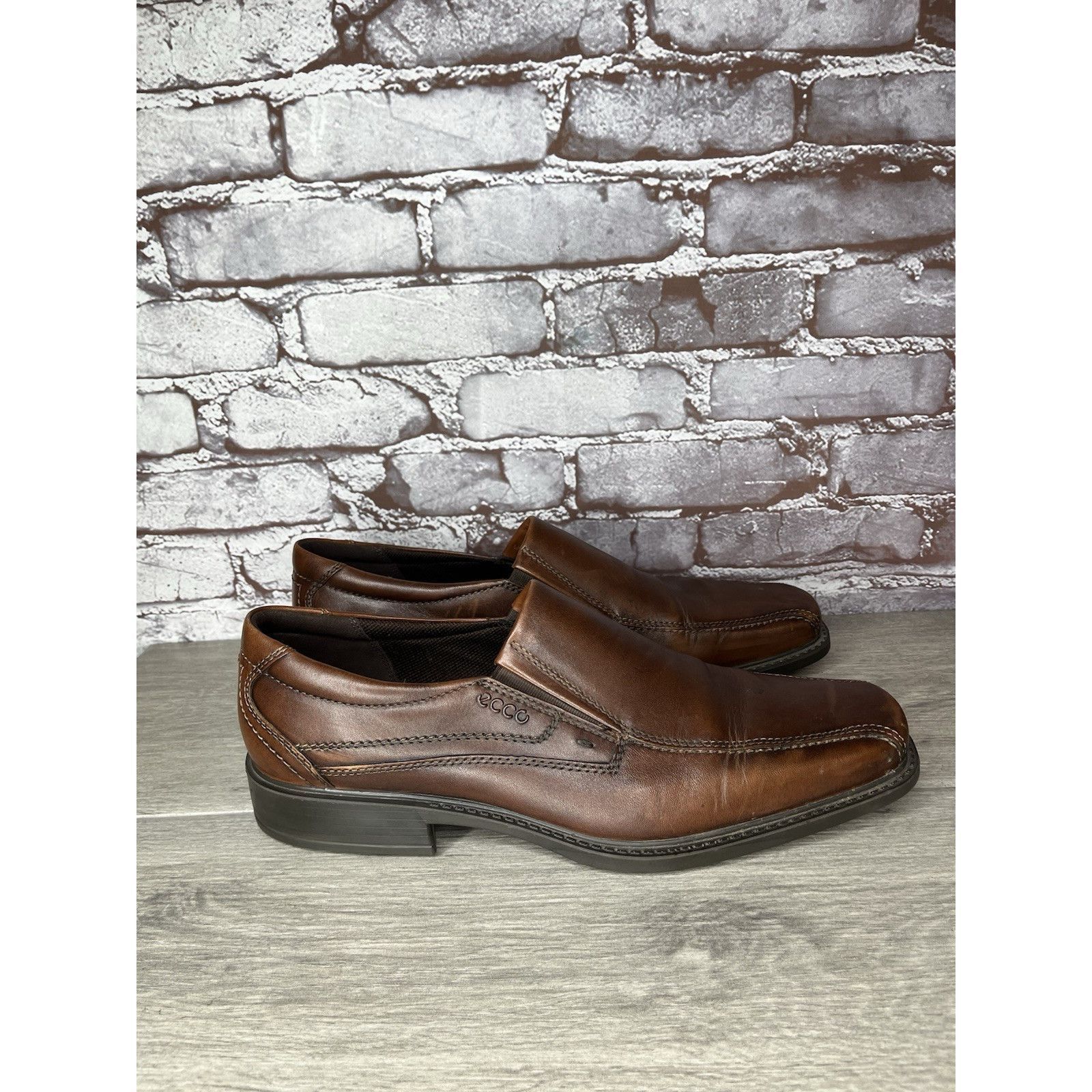Ecco ECCO Brown Leather Slip On Casual Loafers Comfort Shoes Men Size US 14 / EU 47 - 9 Thumbnail