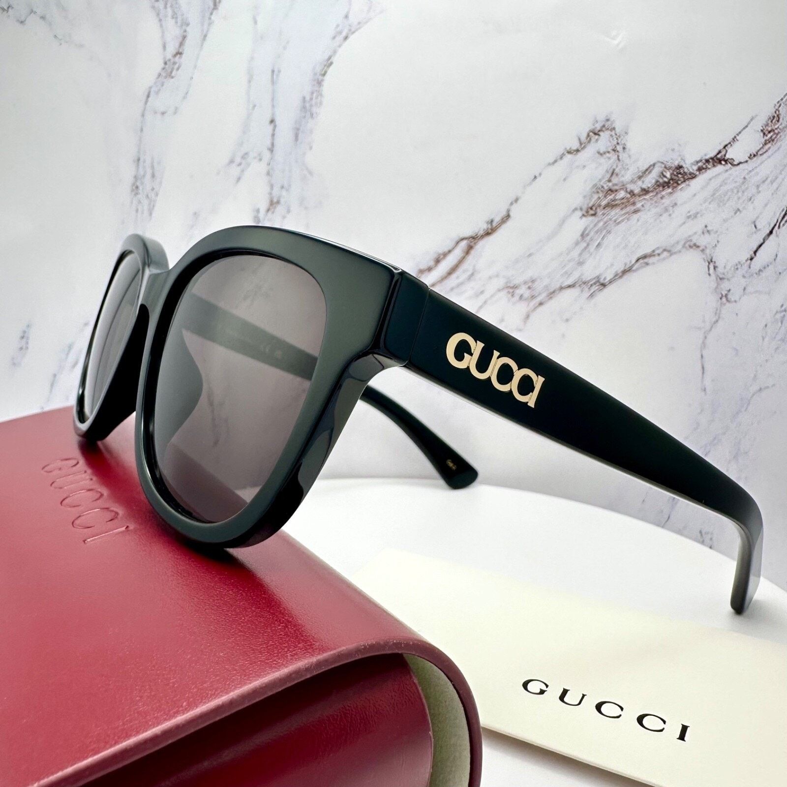 New GUCCI Sunglasses 2025 Collection Black 55mm Round Gold