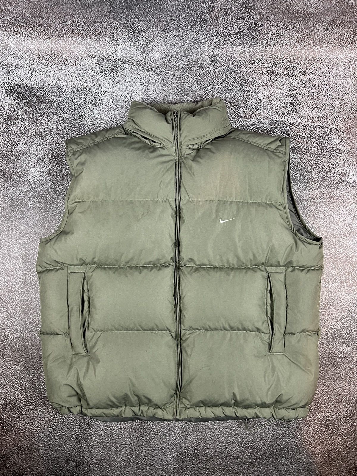 image of Y2K Nike Puffer Vest Duck Down Small Logo Olive in Beige, Men's (Size 2XL)