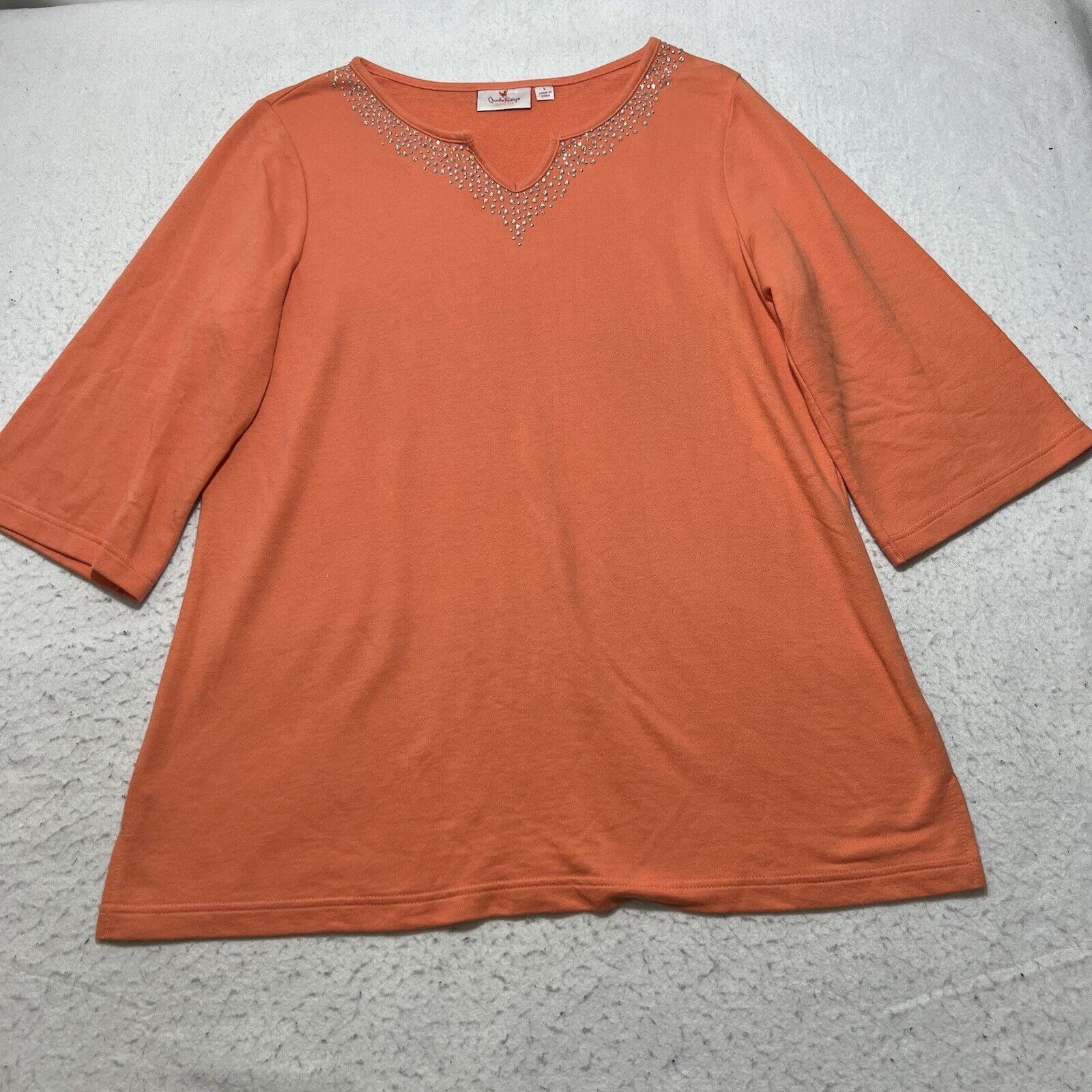 Vintage Quacker Factory Large 3/4 Sleeve Rhinestone Blouse Top Size L / US 10 / IT 46 - 1 Thumbnail