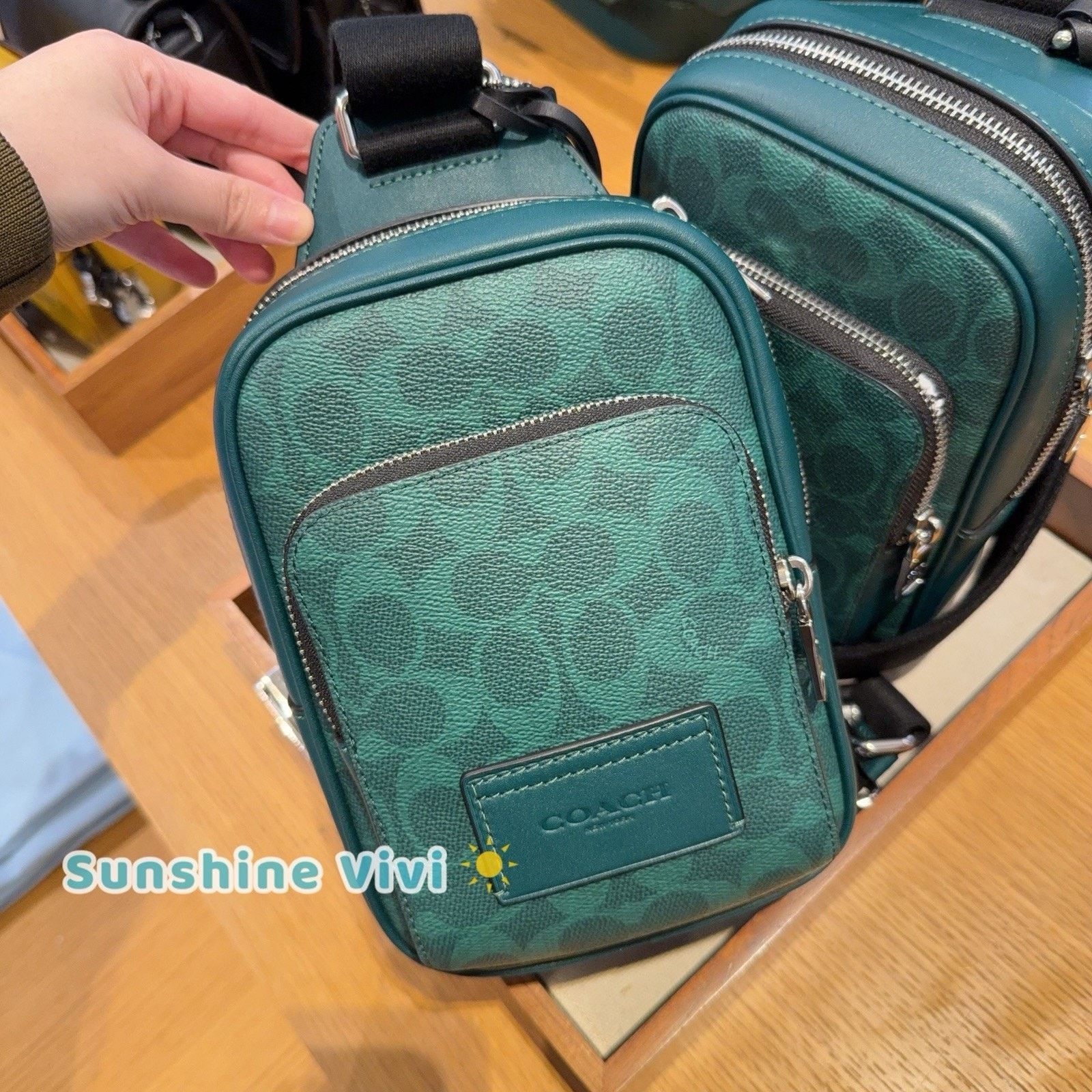 Coach NWT Coach men Racer Sling Pack Charms Silver/Sea Green CEB27 Size ONE SIZE - 1 Thumbnail