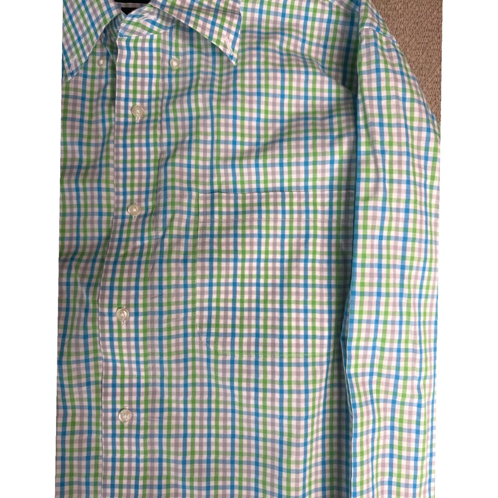 Vintage Paul Fredrick Men's Dress Shirt Plaid Shirt Long Sleeve 16x37 Blue 100% Cotton Long Staple Classic Fit Button-Down Barrel Cuff Pockets Size US L / EU 52-54 / 3 - 3 Thumbnail