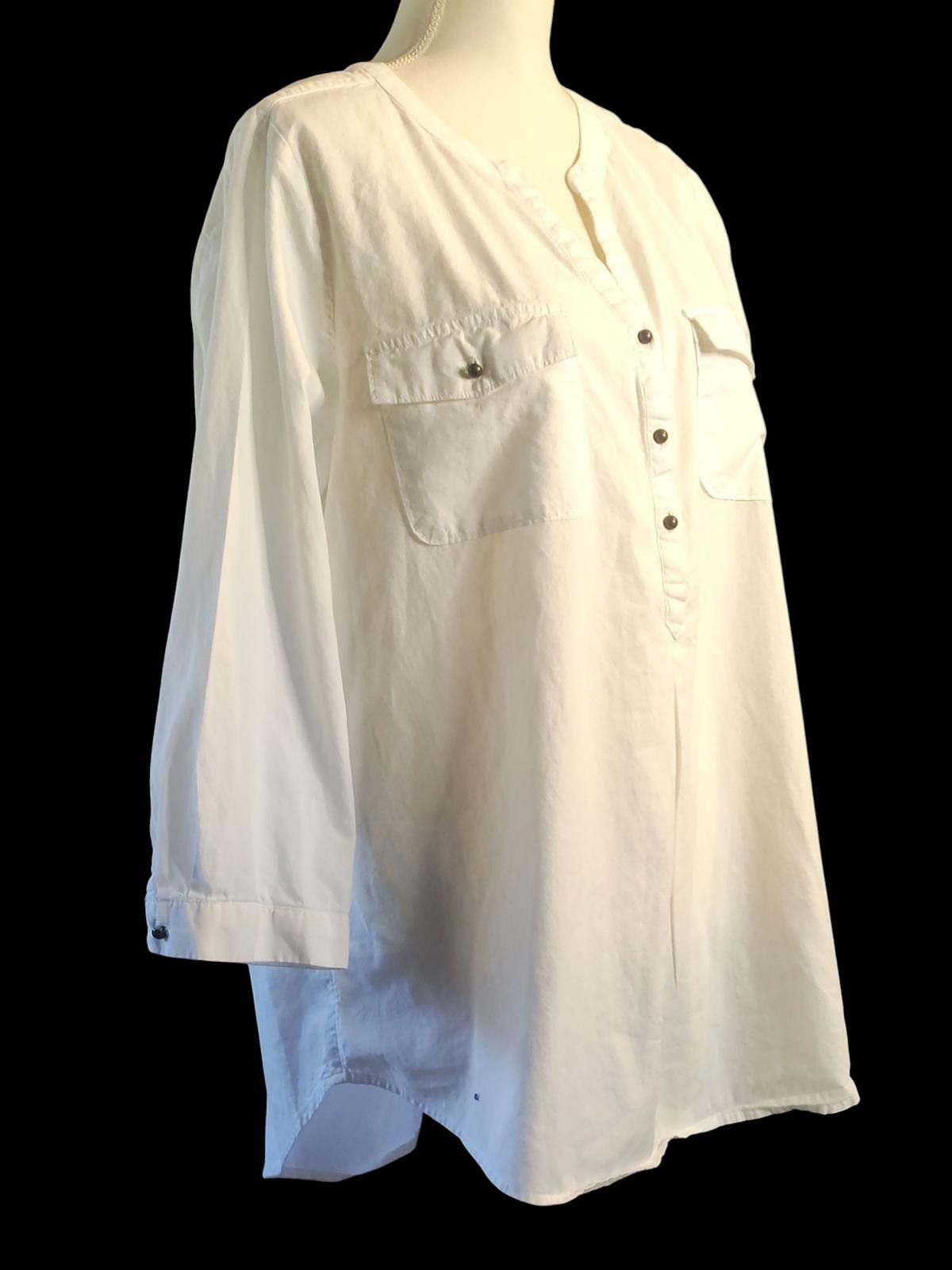 St. Johns Bay White Women's Long Sleeve Tunic Top with Button Detail Size XL / US 12-14 / IT 48-50 - 4 Thumbnail