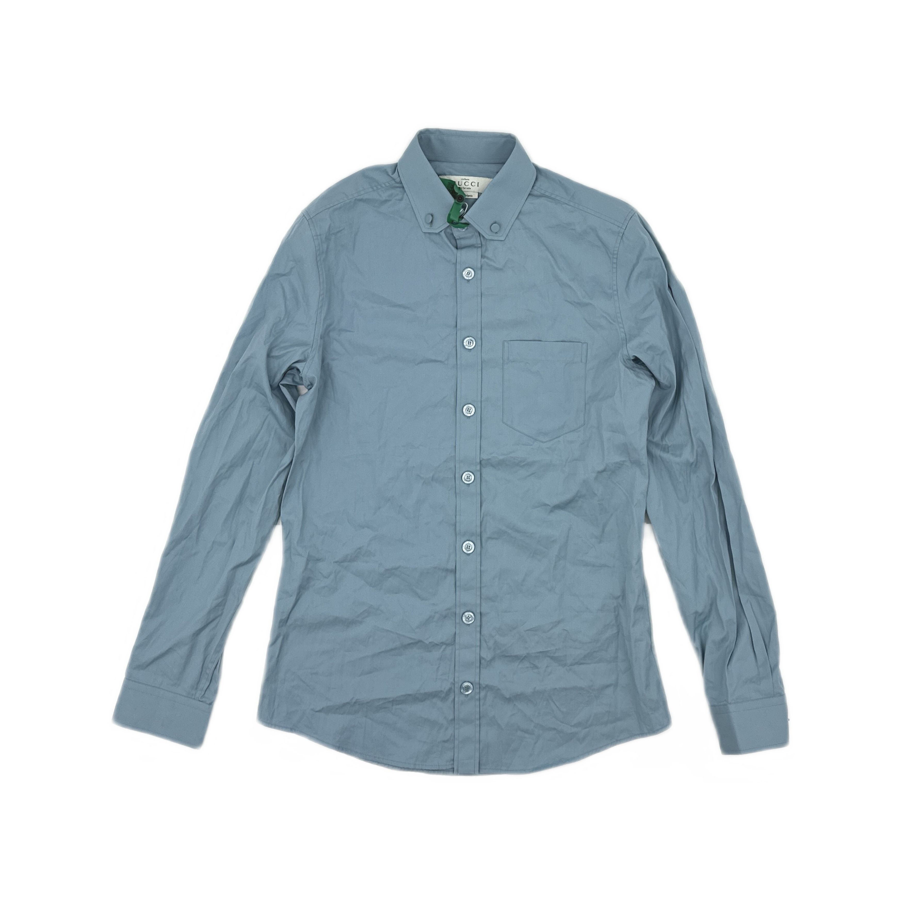 Gucci Gucci Uniform Solid Blue Button Down Shirt Size 39 Size US M / EU 48-50 / 2 - 1 Thumbnail