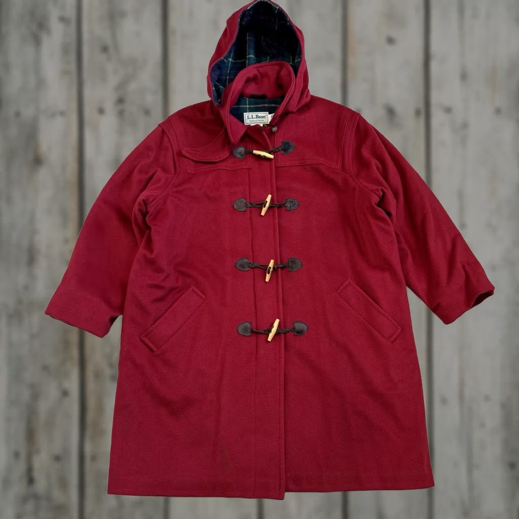 Vintage VINTAGE L.L. Bean Duffel Coat Jacket Women’s Long Red Lambswool Hooded Plaid Lined Toggle Size 3XL / US 20-22 - 1 Thumbnail
