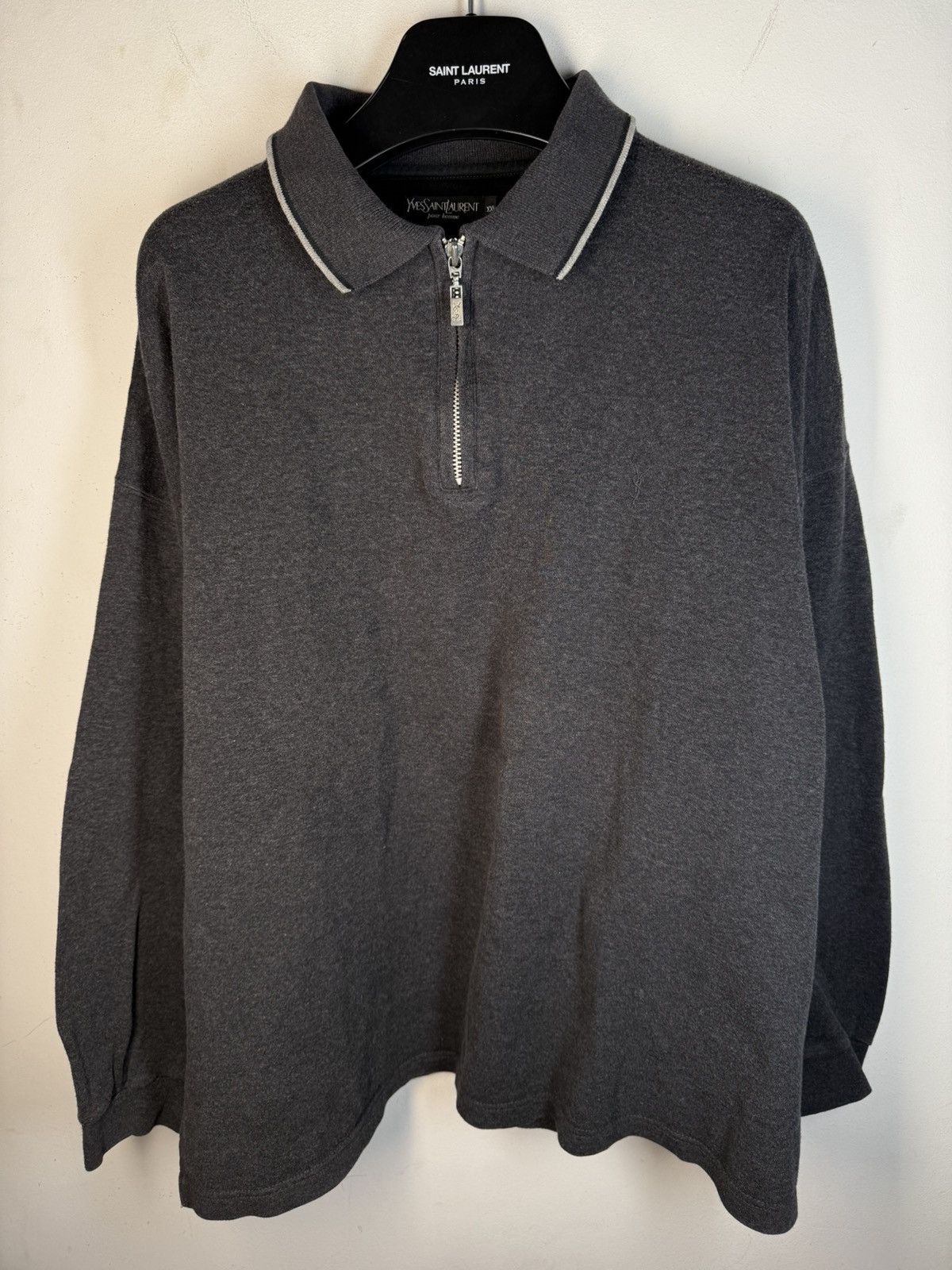Yves Saint Laurent 90s YSL Sweatshirt 1/4 Quarter Zip Grey Vintage Sweater Size US XXL / EU 58 / 5 - 19 Thumbnail