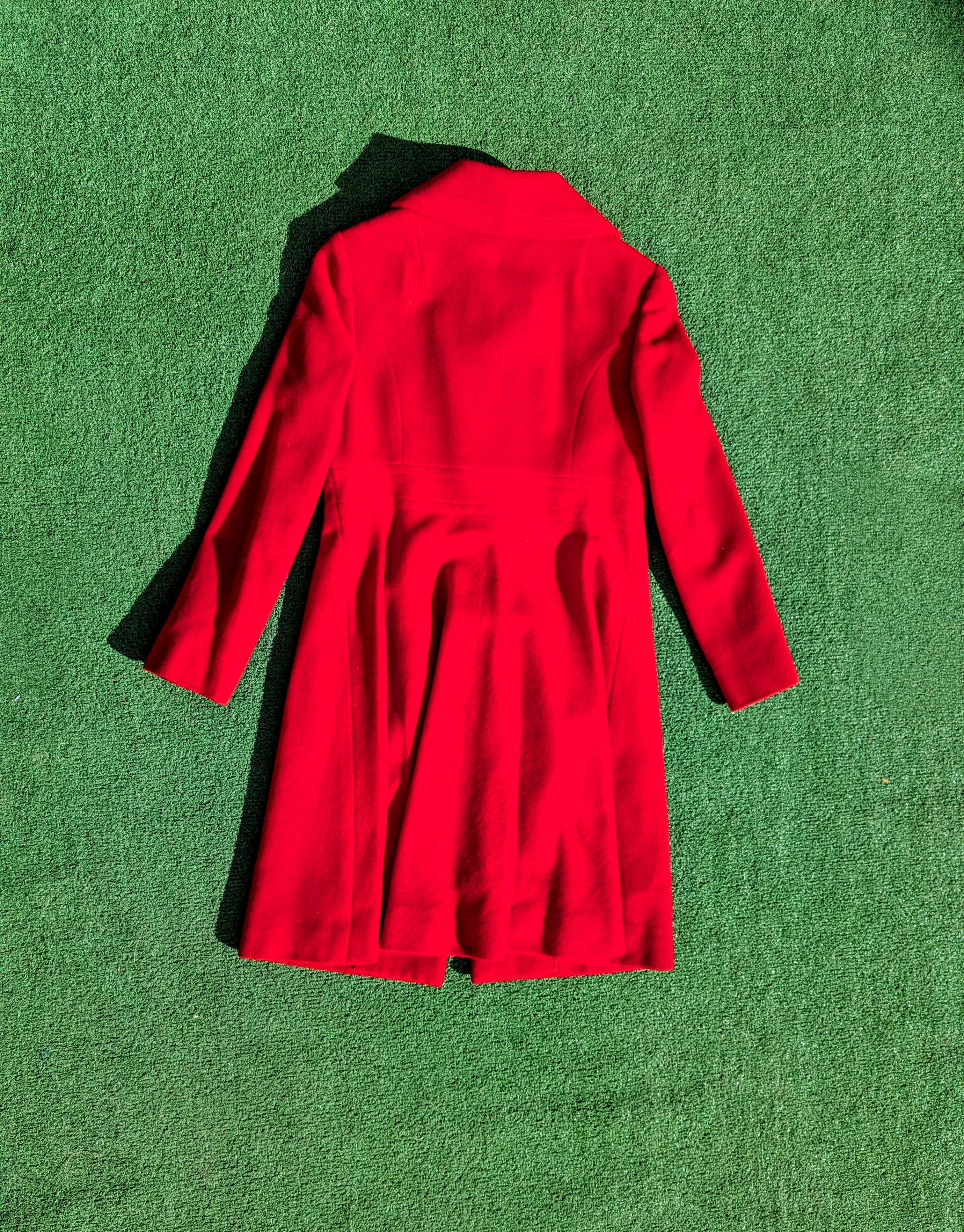 Vintage 1960s Vintage Petite Acme Crimson Wool Fit & Flare Long Coat Size XS / US 0-2 / IT 36-38 - 8 Thumbnail