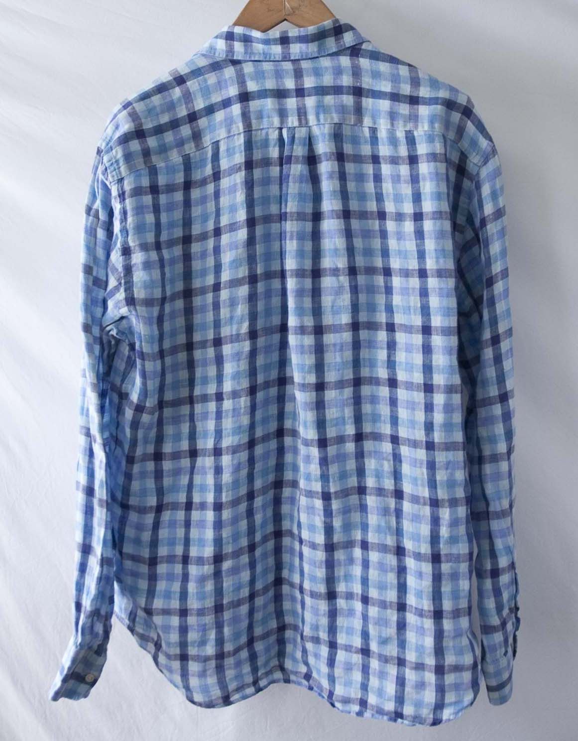 J.McLaughlin J McLaughlin Shirt 100% Linen Size L Blue Plaid Size US L / EU 52-54 / 3 - 6 Thumbnail