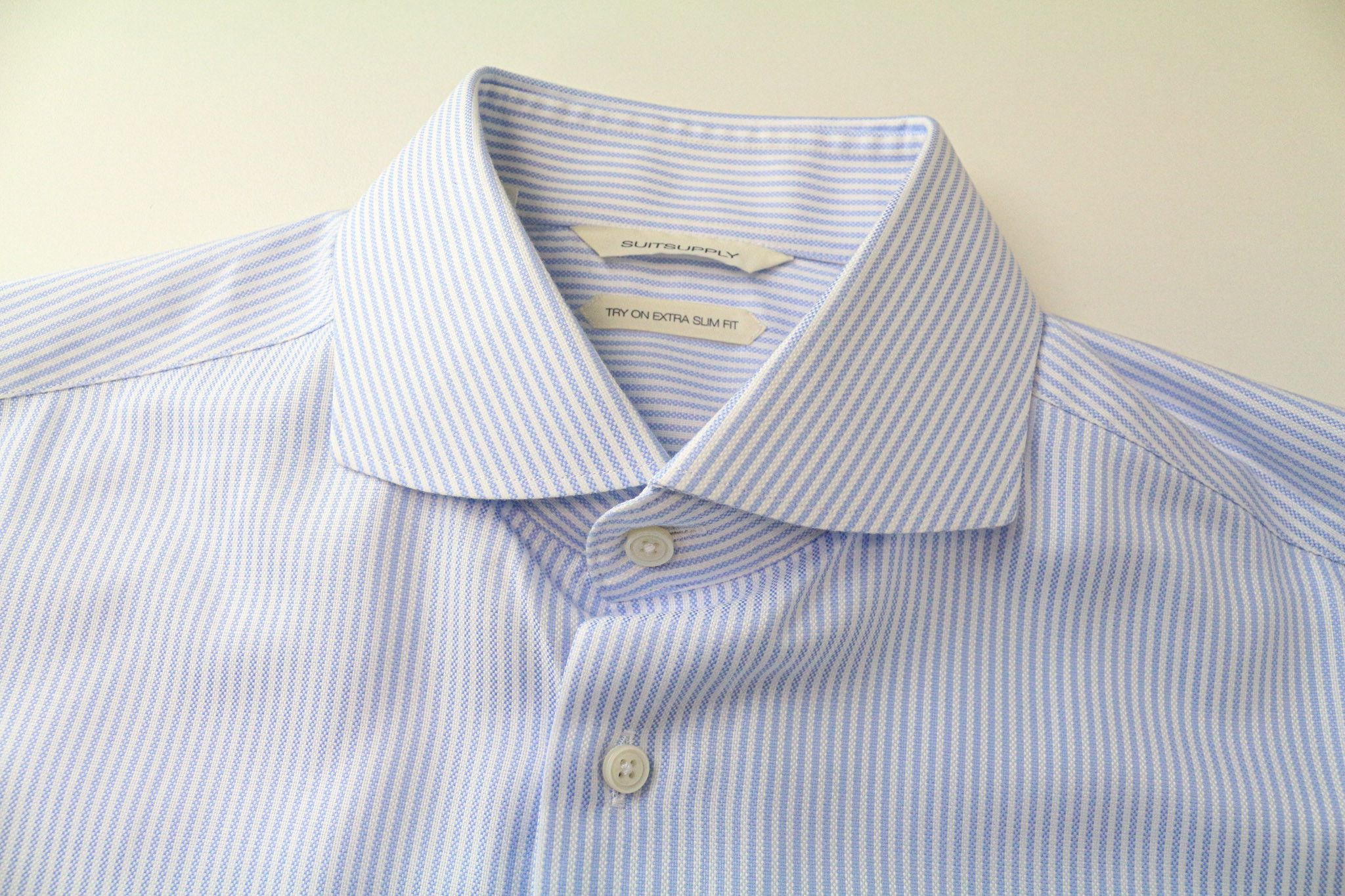 Suitsupply 40/15 3/4 Extra Slim Blue Cotton Striped Shirt 77360 Size 40R - 3 Thumbnail
